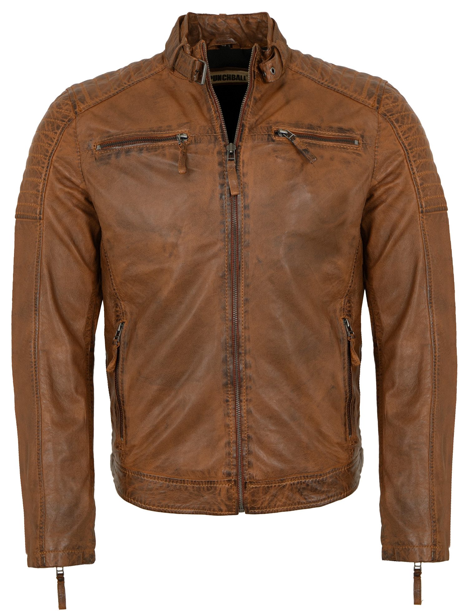 PUNCHBALL Lederjacke Jason/M Punchball - Herren Lederjacke Bikerjacke Lammnappa camel