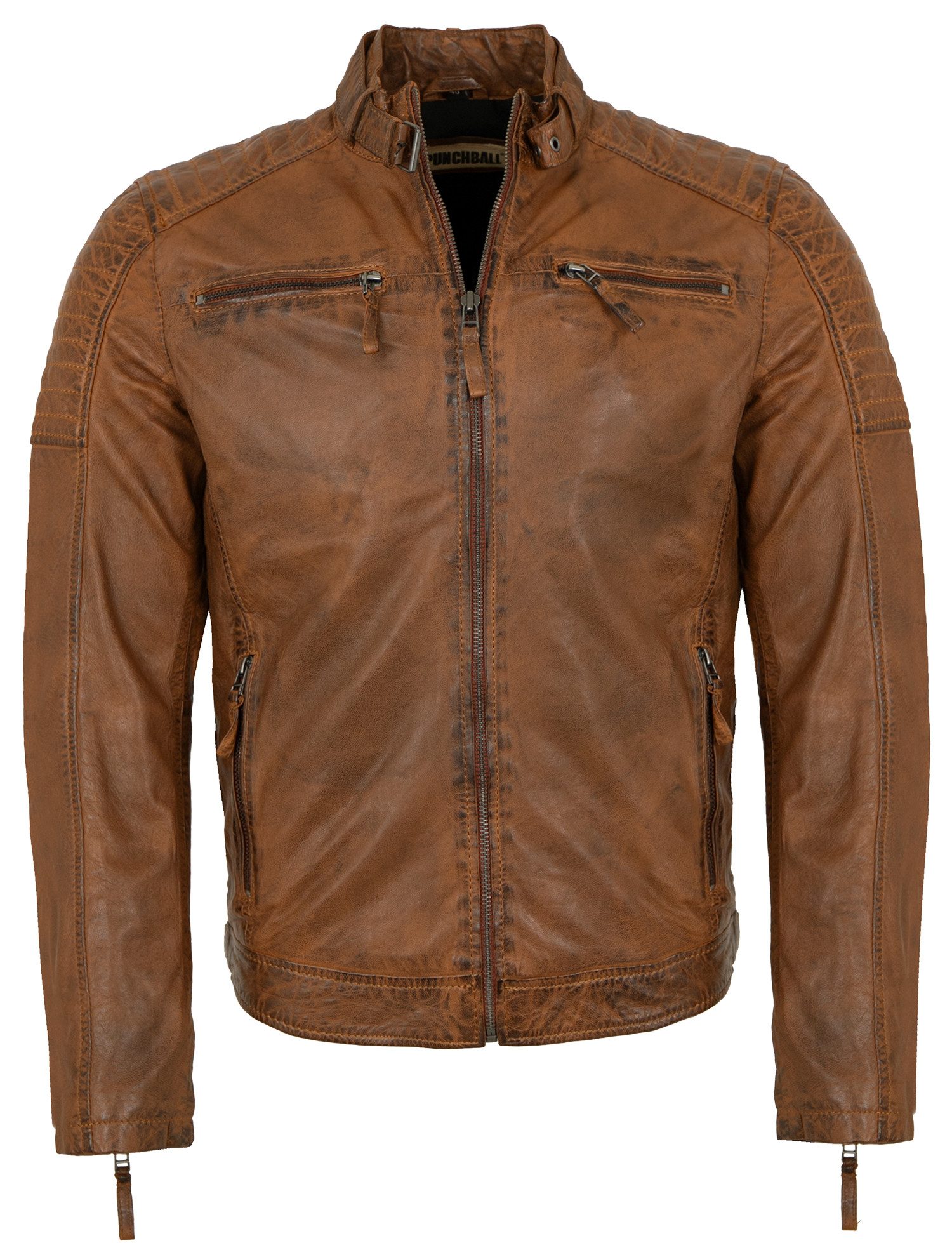 PUNCHBALL Lederjacke Jason/M Punchball - Herren Echtleder Lederjacke Bikerjacke Lammnappa camel