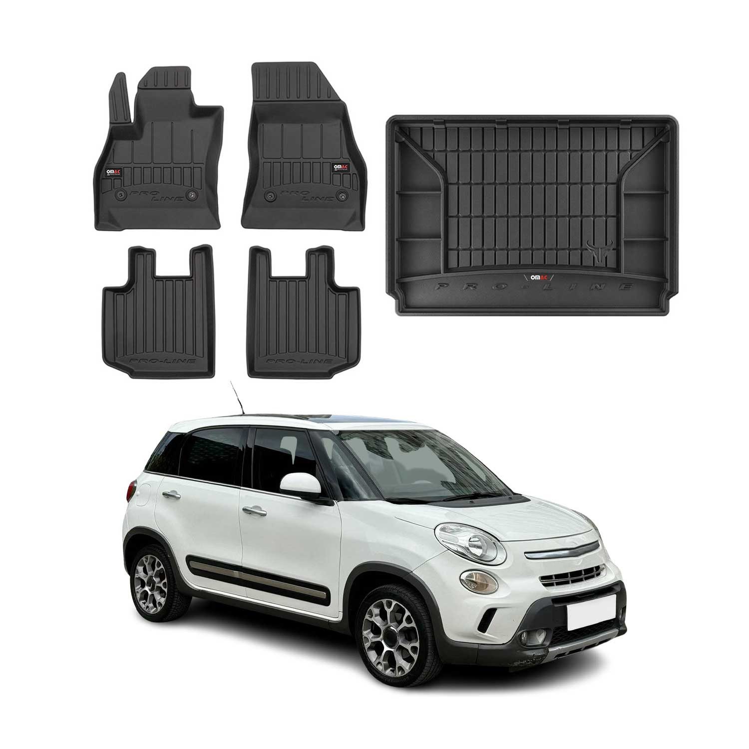 Auto-Fußmatten Kofferraumwanne Set für Fiat 500L 2012-2024 Gummi Schwarz 5x