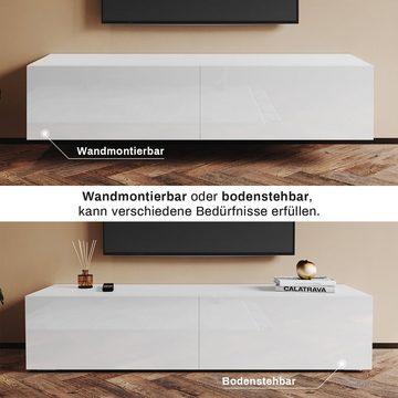 SONNI Lowboard TV Board Hochglanz hängend TV Lowboard Holz 140cm TV Schrank, 140x40x30cm, Zwei Montagemöglichkeiten