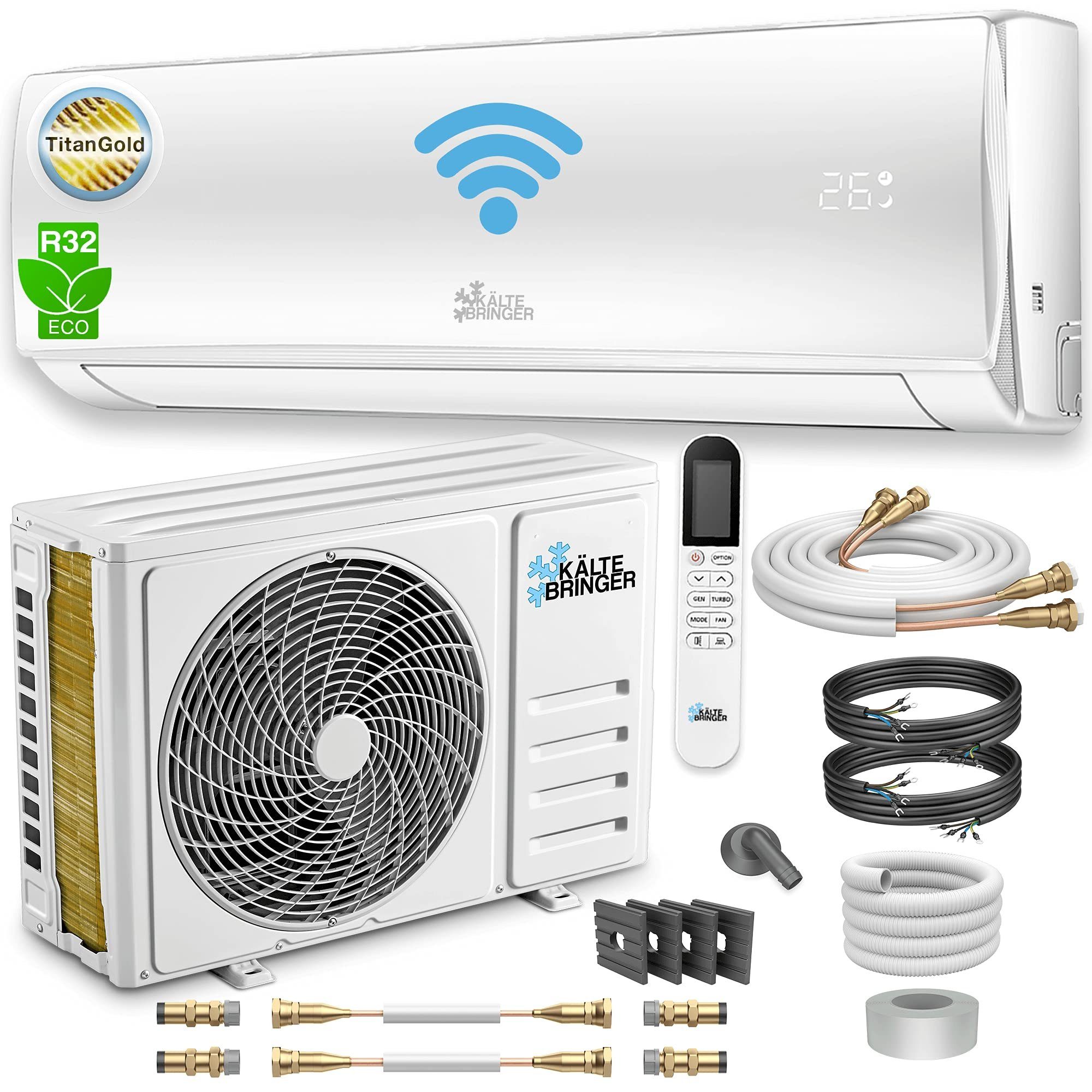 Kältebringer Split-Klimagerät KB34-QC, Quick Connect Split Klimaanlage, 3,4kW, Kühlen/Heizen, Smart App, Set ohne Befestigung