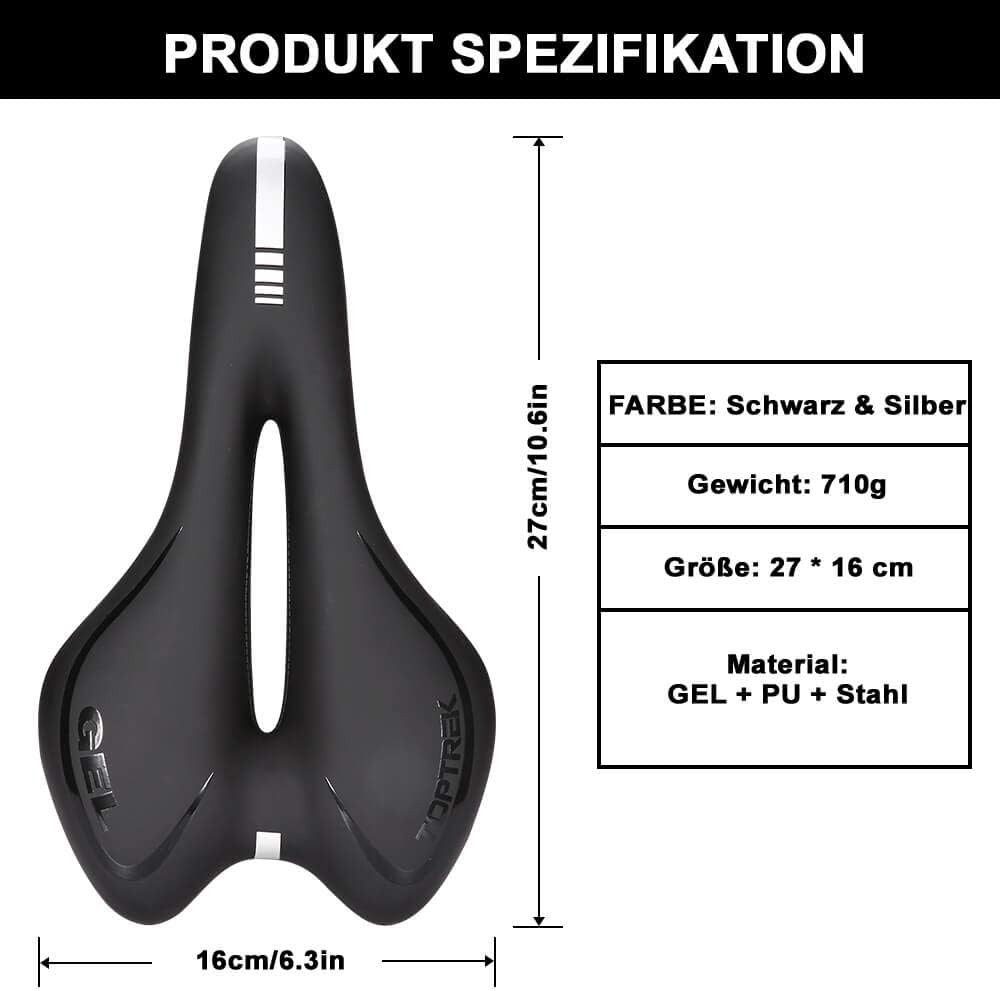 toptrek Fahrradsattel Gel Fahrradsattel ergonomisch wasserdicht MTB Rennrad Komfort Sitz (Fahrradzubehör-Set mit Gel-Sattel, Regenschutz und Sattelstreben, universal, Gel-Sattel, abnehmbarer Sattelstreben, Regenschutz), Ergonomisch geformt, atmungsaktiv, reflektierendes Heckband