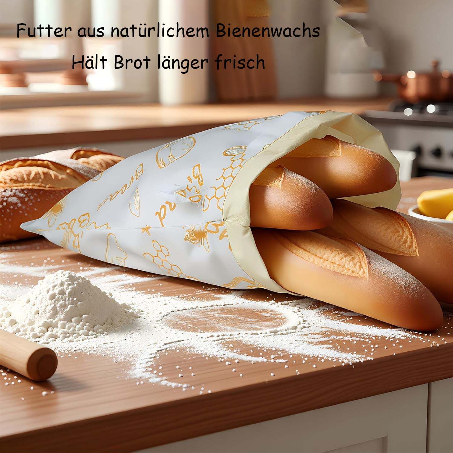 Zyronn Brottasche Bienenwachs Brotbeutel, Wiederverwendbare Brotbeutel Leinen 43×33 cm – Bild 5 von 5