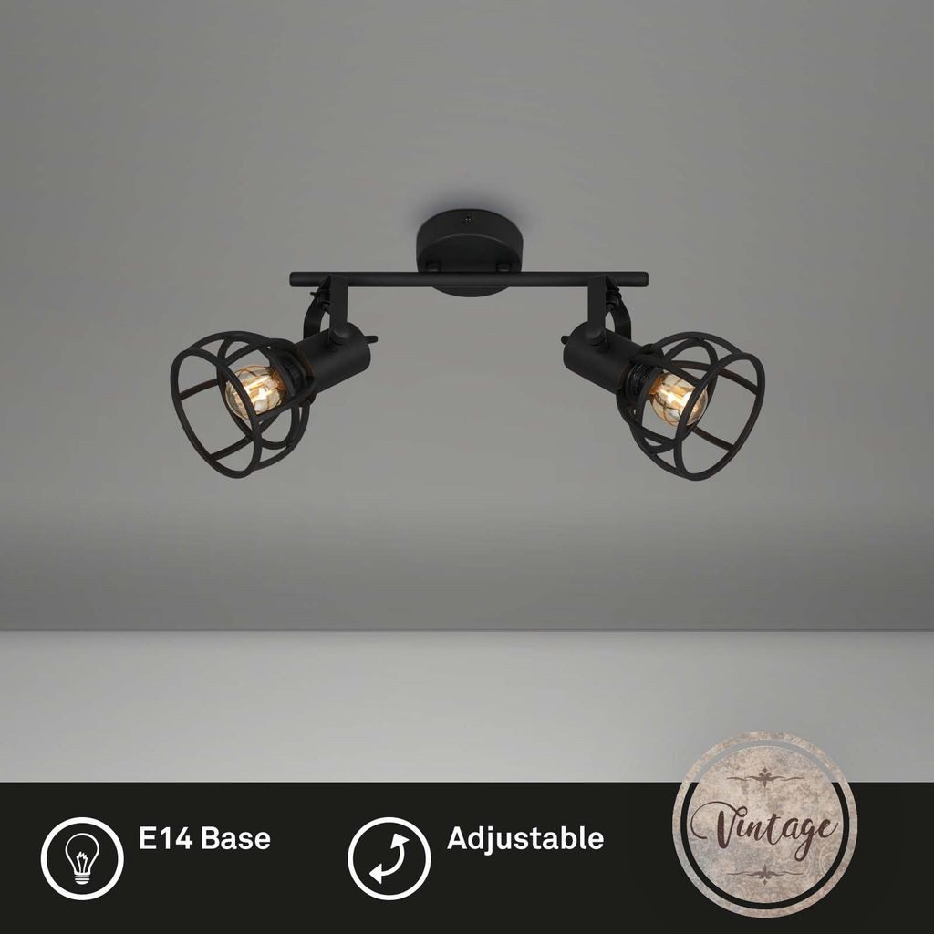 Briloner Leuchten LED Deckenleuchte 2669-025, ohne Leuchtmittel, 2700K - Extra-Warmweiß, Deckenlampe Vintage dreh- und schwenkbar (2x E14 max. 25W)
