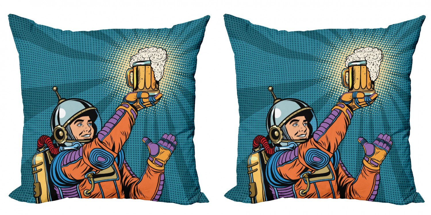 Kissenbezüge Modern Accent Doppelseitiger Digitaldruck, Abakuhaus (2 Stück), Astronaut Astronaut hält Bier