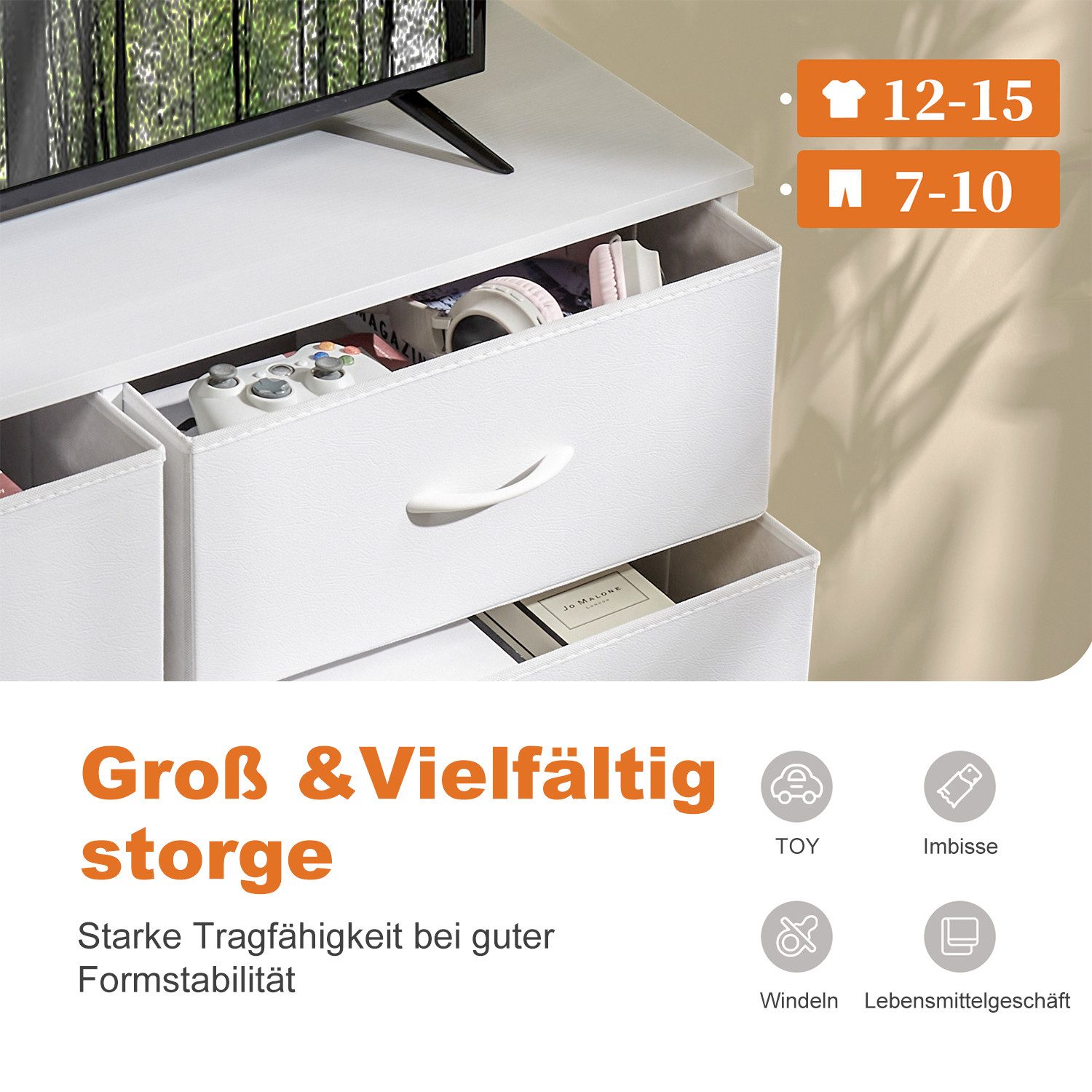 DUMOS Stauraumschrank Kommode mit Stoffschubladen, Stoffkommode für Schlafz günstig online kaufen