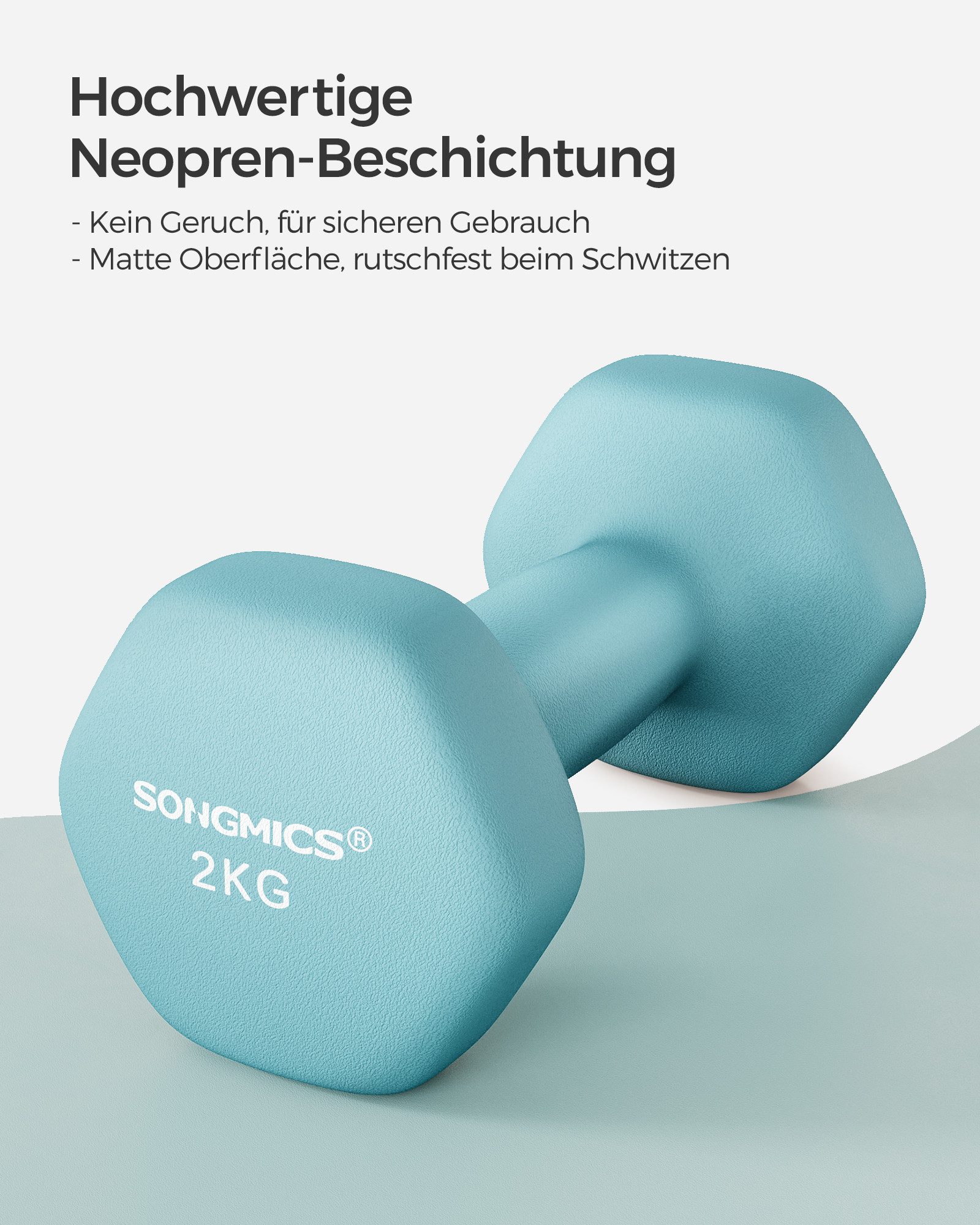SONGMICS Kurzhantel Hantelset, Kurzhanteln, Hexagon, Neopren-Beschichtung, für Zuhause, (2er Set Neopren-Beschichtung, Hantelset, Kurzhanteln, Hexagon), 2 x 2 kg, Krafttraining, Workout, Fitnesstraining, für Zuhause