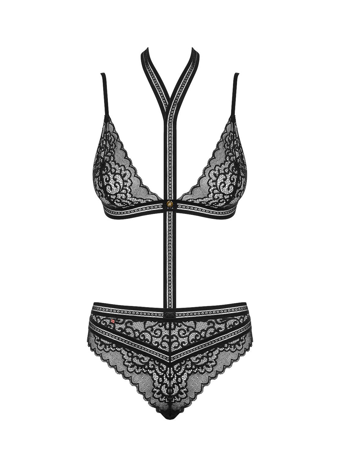 Obsessive Bodystocking-Ouvert Frauen Dessous Teddy Body in Schwarz mit Neckholder und Spitze transpa