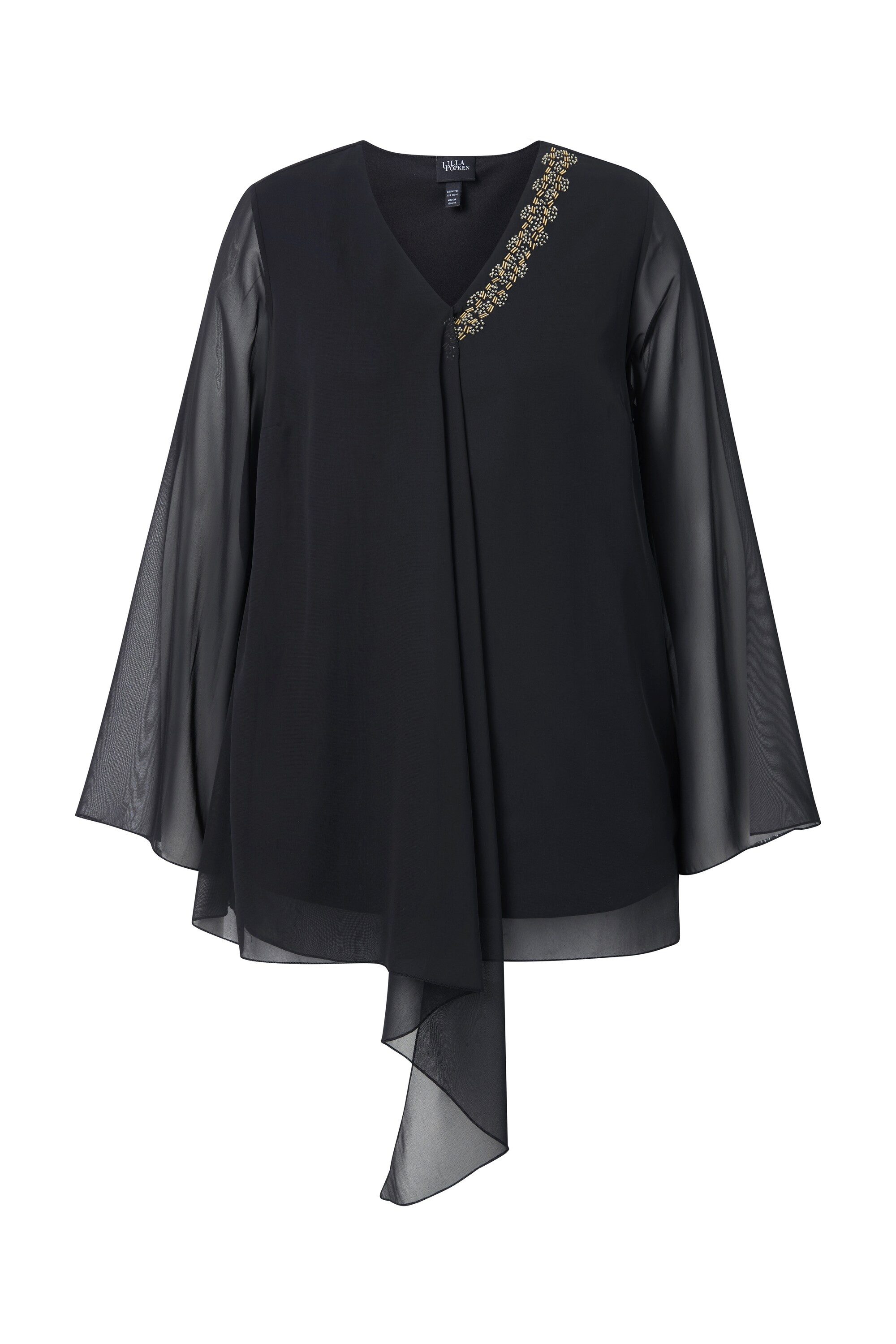 Ulla Popken Satinbluse Chiffonbluse doppellagig A-Linie V-Ausschnitt günstig online kaufen