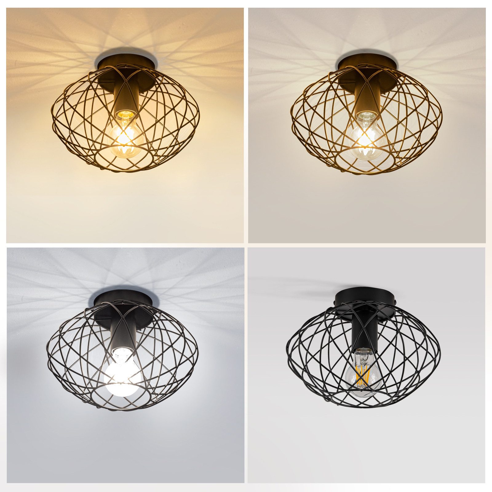 ZMH Deckenleuchte Ø 25cm Schwarz Vintage Deckenlampe Kaefig Gitter für Wohnzimmer Flur, ohne Leuchtmittel, 1Flammig E27 Metall Lampenschirm Deckenstrahler Korri – Bild 5 von 5