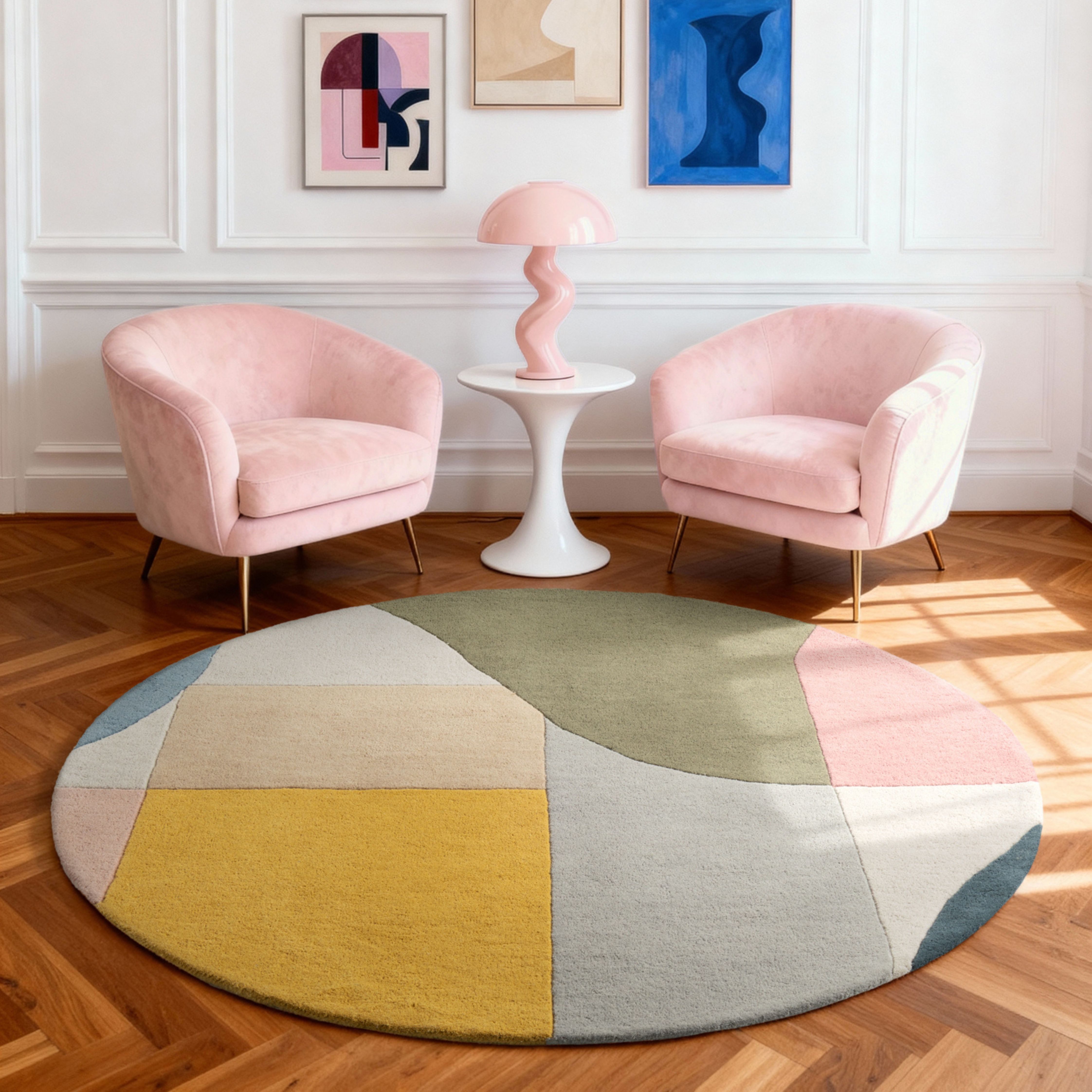 Ted Baker Wollteppich Curzon, rund, Höhe: 17 mm, Wolle, Naturteppich, Handgemacht, Wohnzimmer, Schlafzimmer, bunt