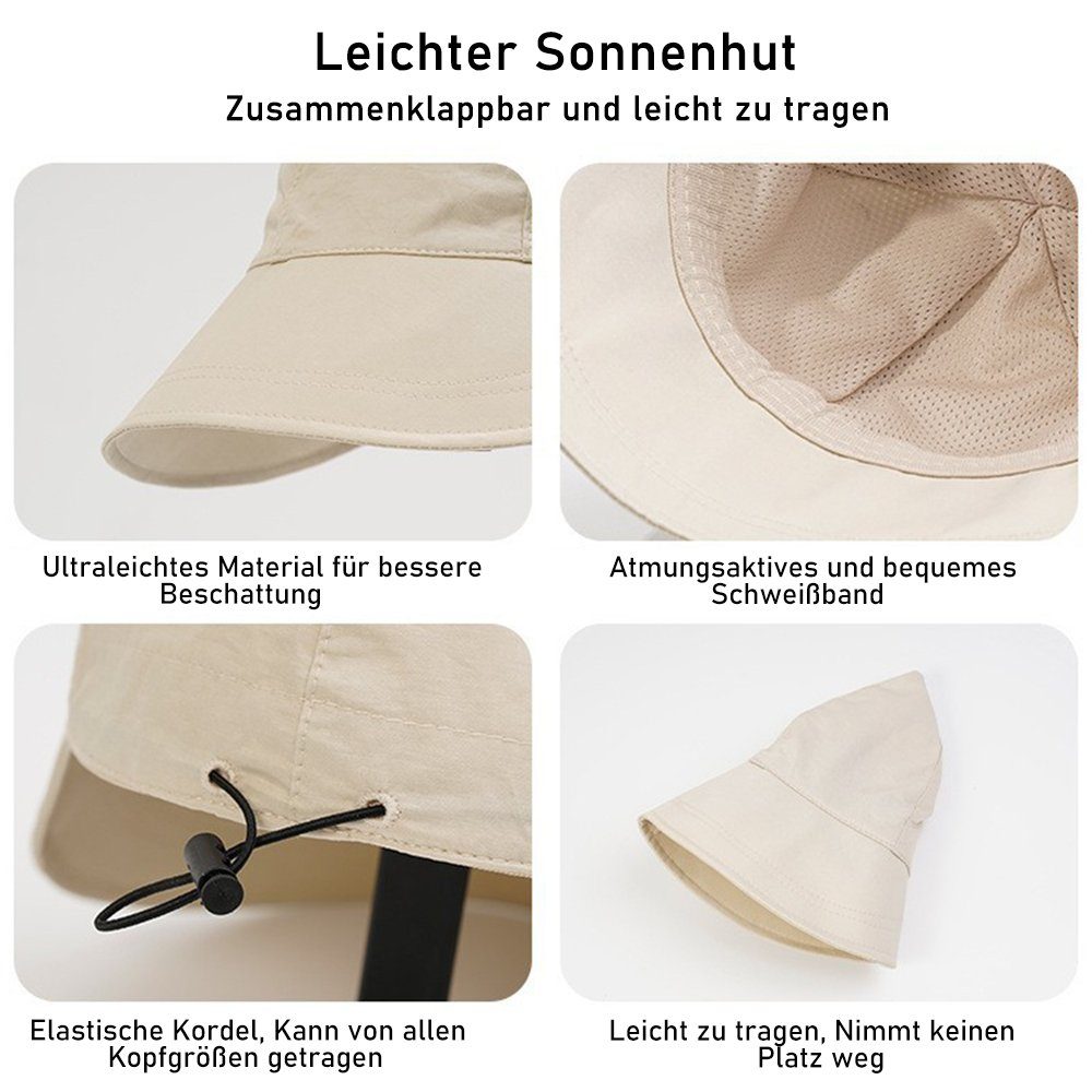 Damen Strandhut Breite Sonnenschutz NUODWELL Faltbar Sonnenhut Beige Krempe Sommerhut Sonnenhut