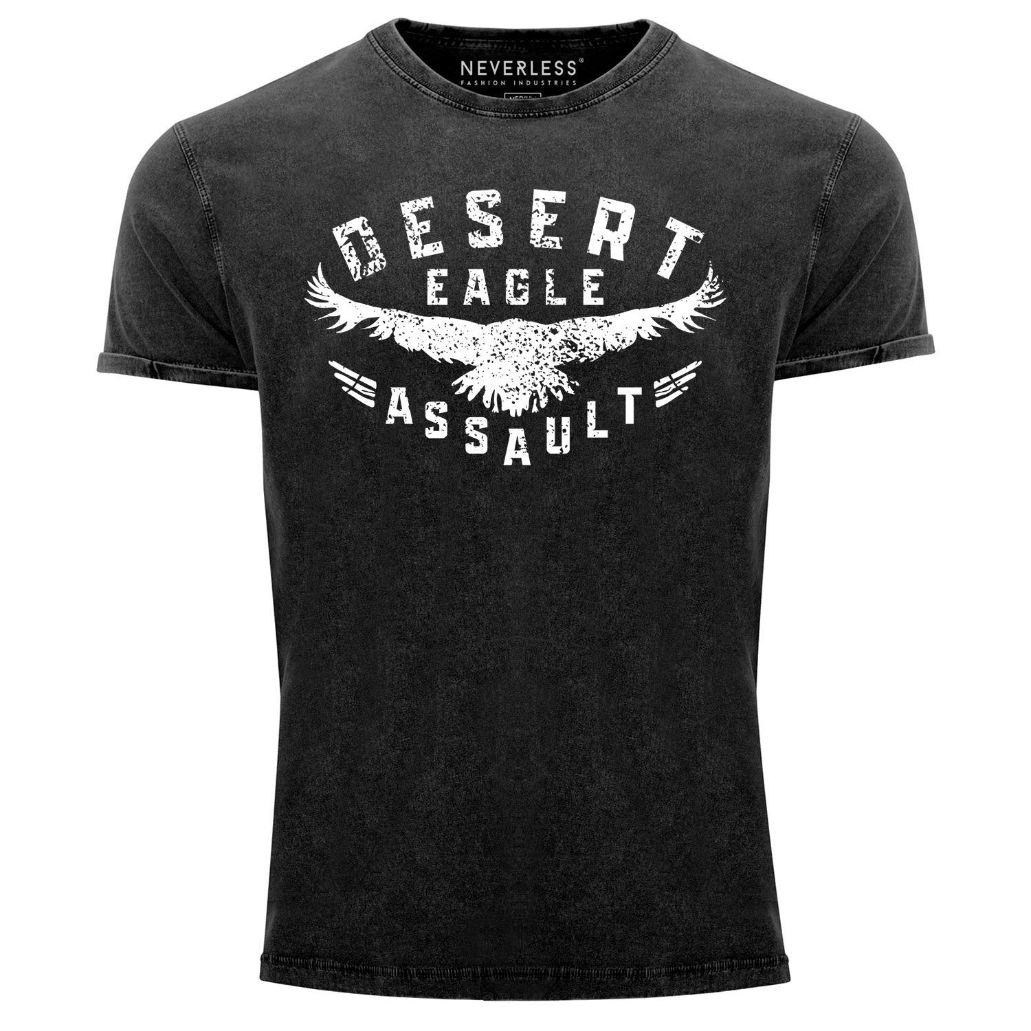 Neverless Print-Shirt Herren Vintage Shirt Printshirt Eagle Neverless® Slim Assault Aufdruck mit Desert Adler Print Look Aufschrift T-Shirt Fit Used