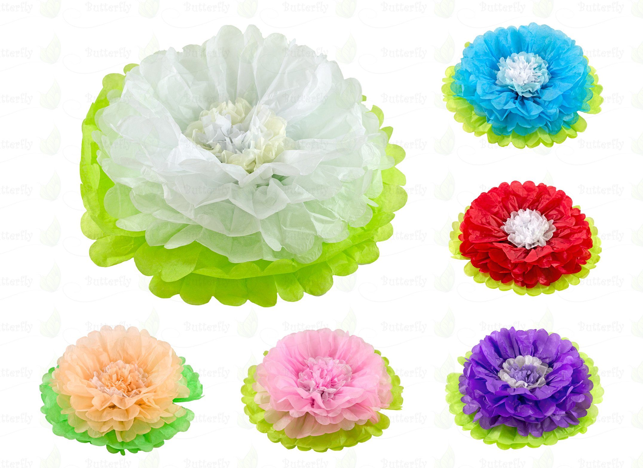 Papierblumen, Papier 35cm 1 Blume Creativery PomPon 2-farbig