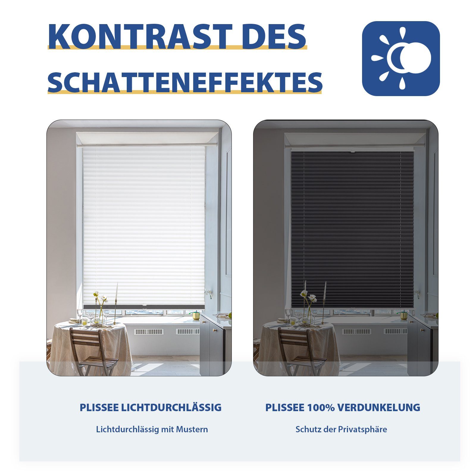 Sekey Plissee Day+Night Doppelplissee Verdunkelung ohne Bohren verspannt Lichtschutz, ohne Bohren, Klemmfix, Lichtdurchlässig und 100% verdunkelnd – Verdunkelun – Bild 4 von 5
