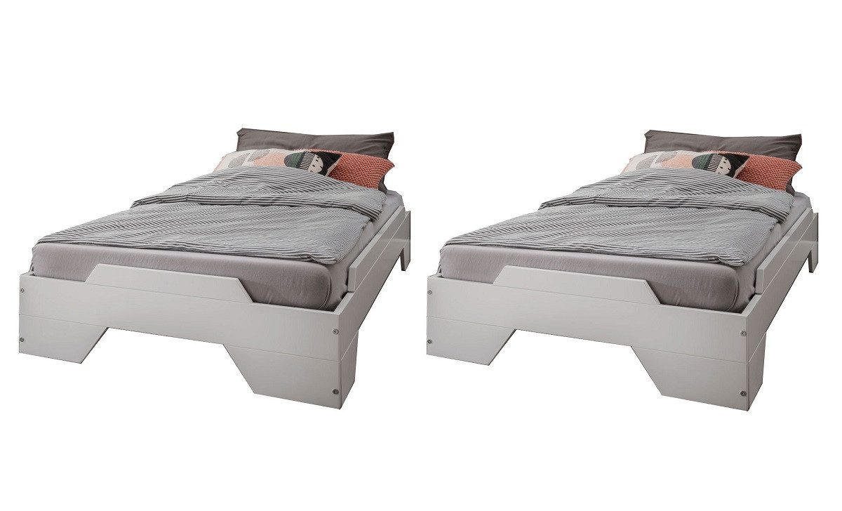 Main Möbel Stapelbett 2er-Set Stapelbett 90x200cm 'Pisa' Buche massiv weiß lackiert