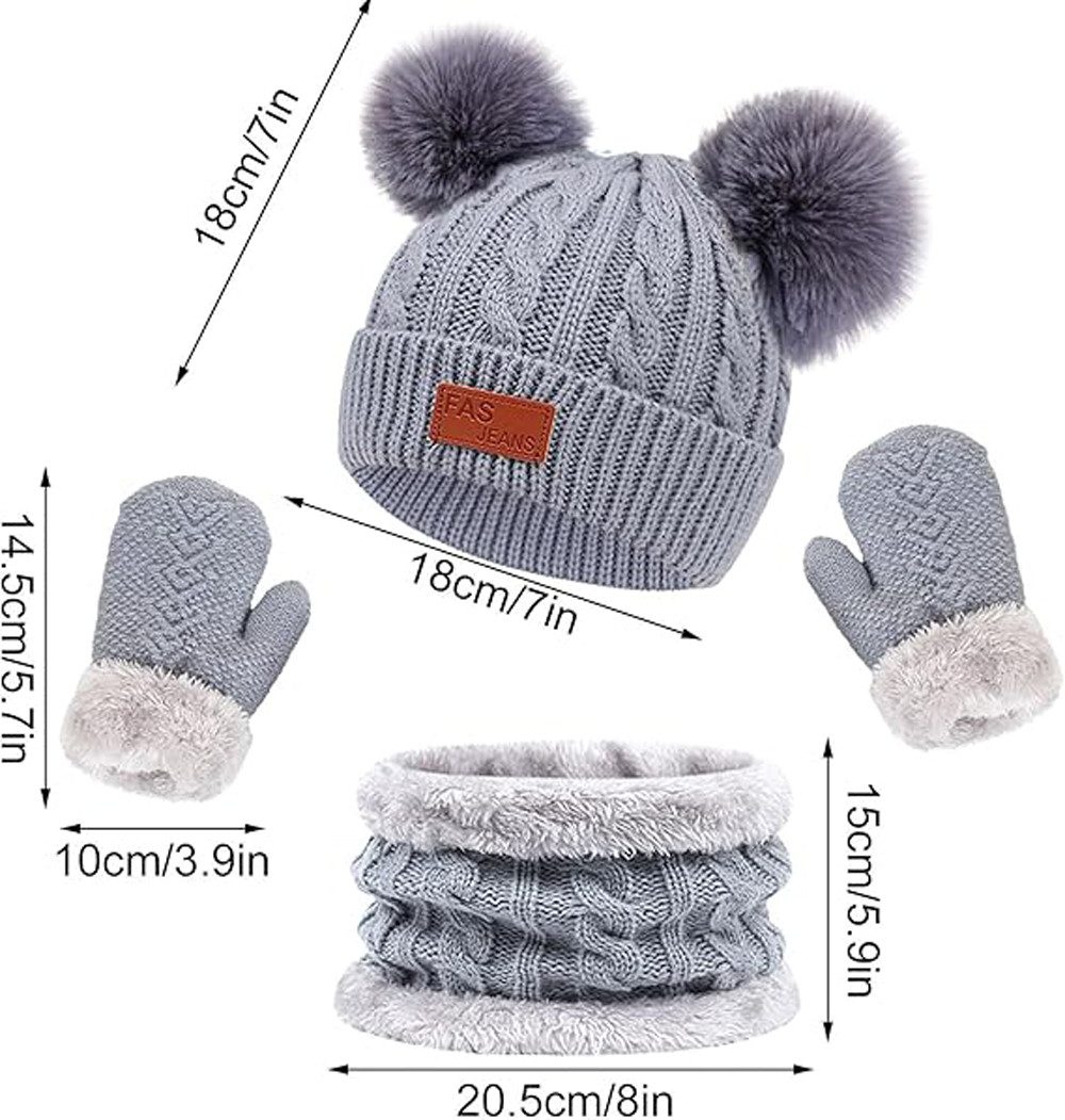 Coonoor Filzhut Kinder Mütze Schal Handschuhe Set (3-St) Niedliches Design Geeignet fur 1-4 Jahre alte Kinder Unisex