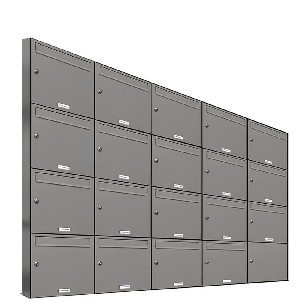 AL Briefkastensysteme Wandbriefkasten 19er Premium Briefkasten Aluminiumgrau RAL 9007 für Außen Wand 5x4