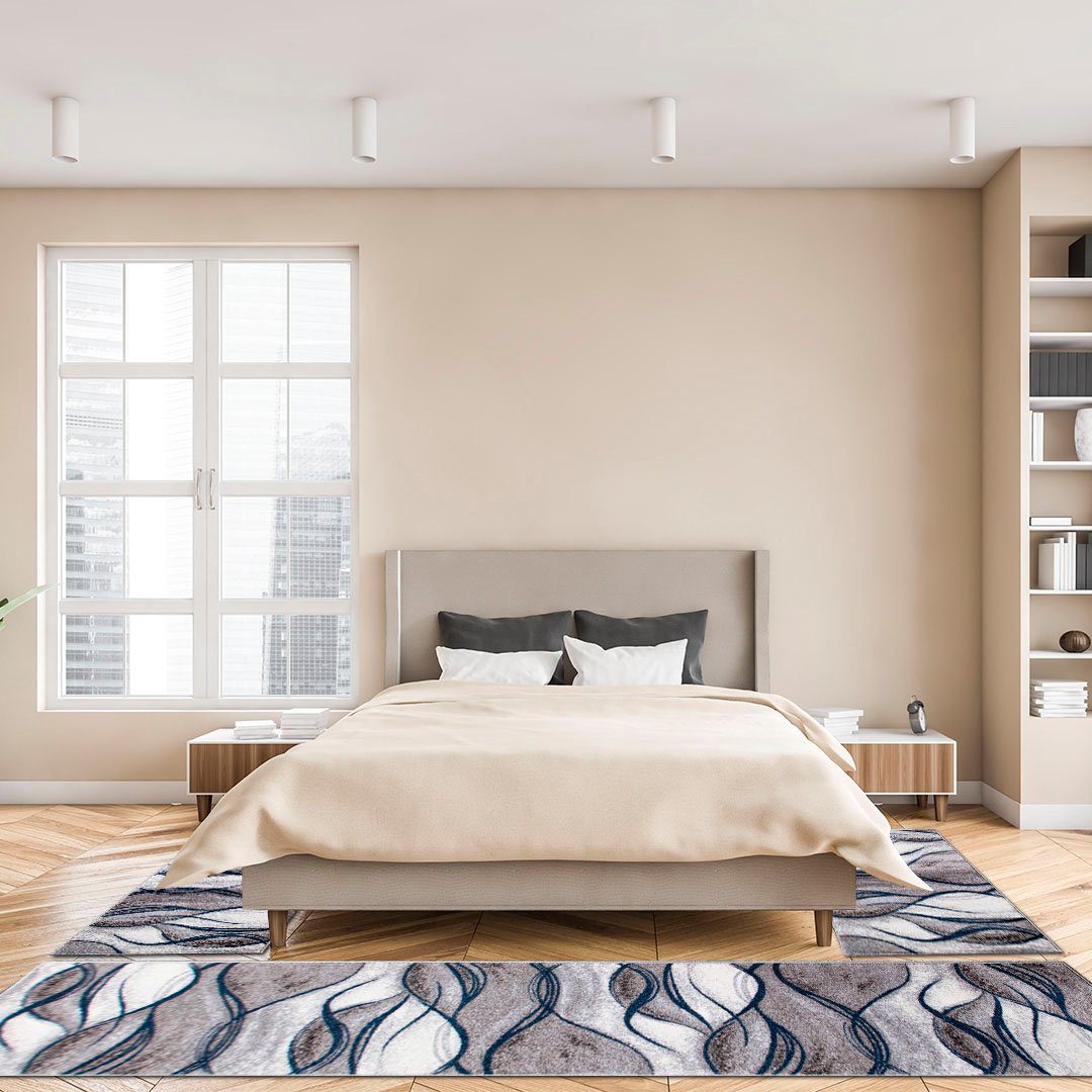OTTO home Bettumrandung Tritom, Höhe 9 mm, (3-tlg), mit besonders weichem Flor, Kurzflor, modernes Wellen Muster