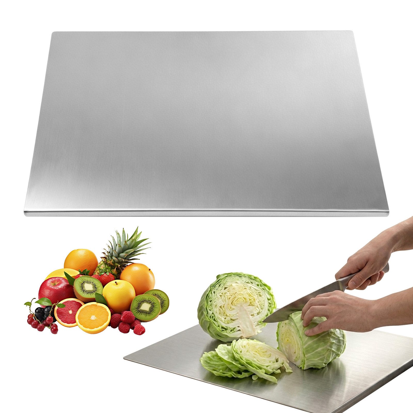 JOYOLEDER Schneidebrett Arbeitsplatte Knetbrett Edelstahl 50x40 cm - Für Kneten, Schneiden, (Backen - Küchenplatte mit Anschlagkante - Auch als Nudelbrett, Backbrett, Teigbrett - Schneidebrett Platte Küche)