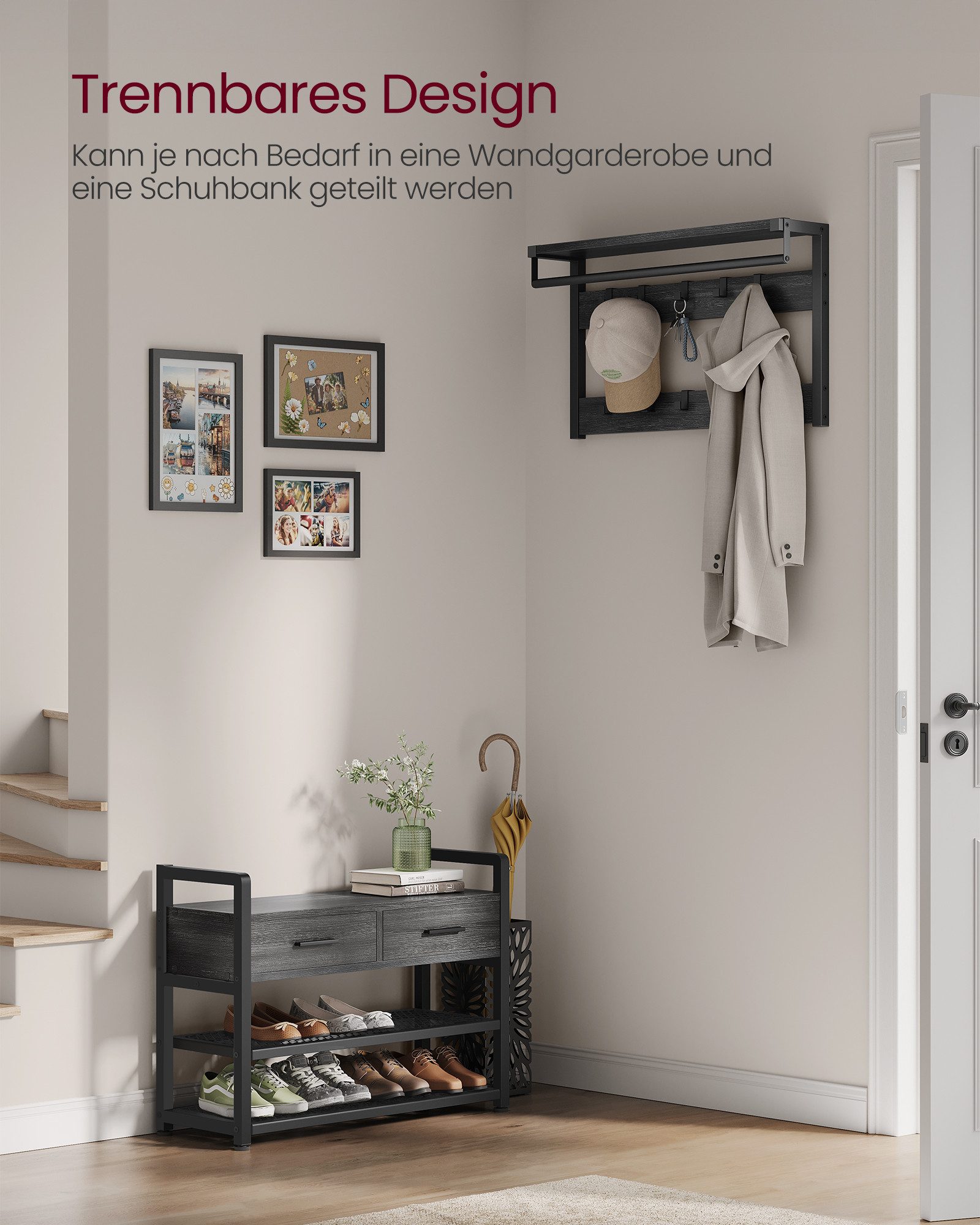 VASAGLE Garderobenständer, Trennbares Design, Garderobenständer mit günstig online kaufen