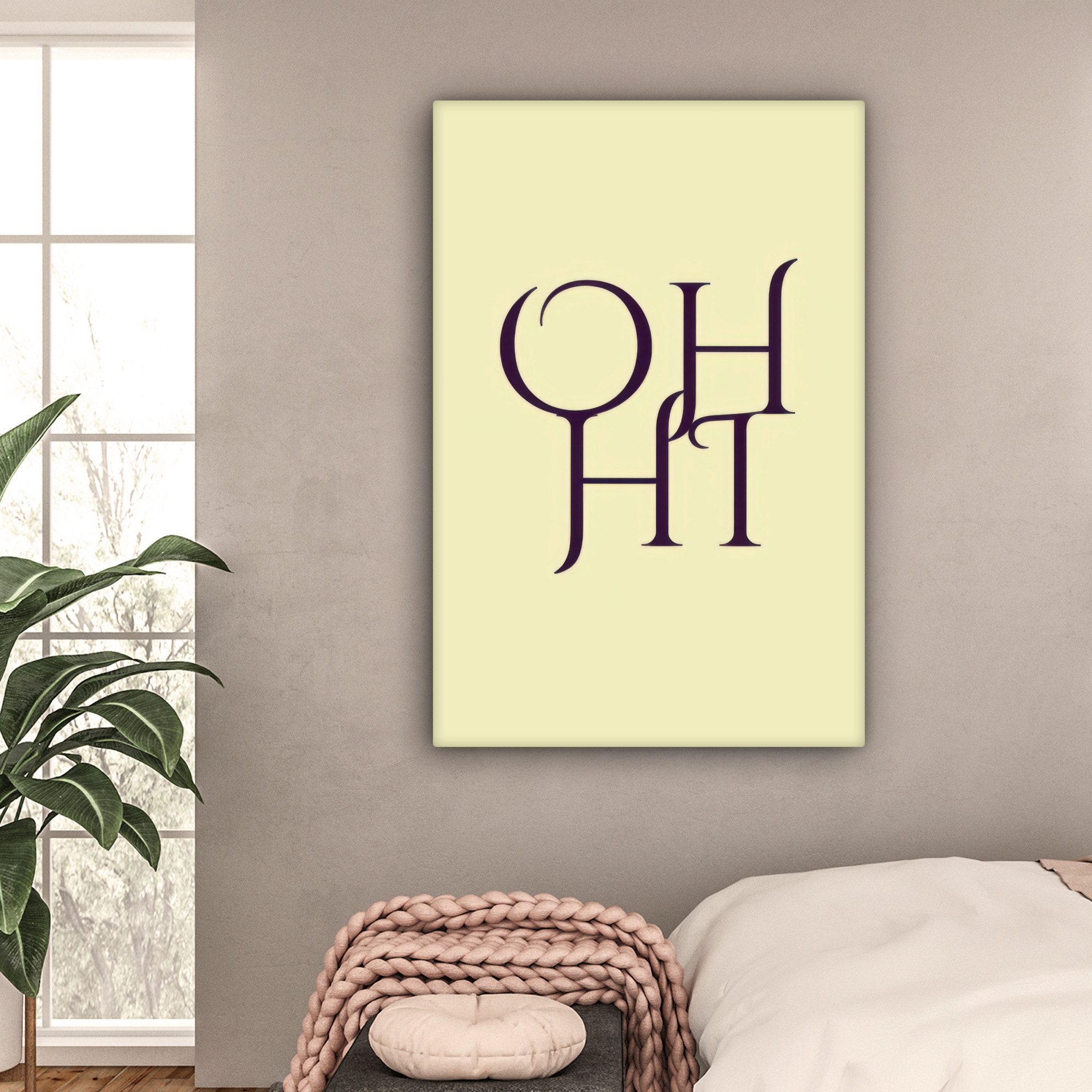 OneMillionCanvasses® Leinwandbild Oh hallo - Gelb - Monogramm, Fotodruck (1 St), Leinwandbilder XXL für Wohnzimmer 90x140 cm