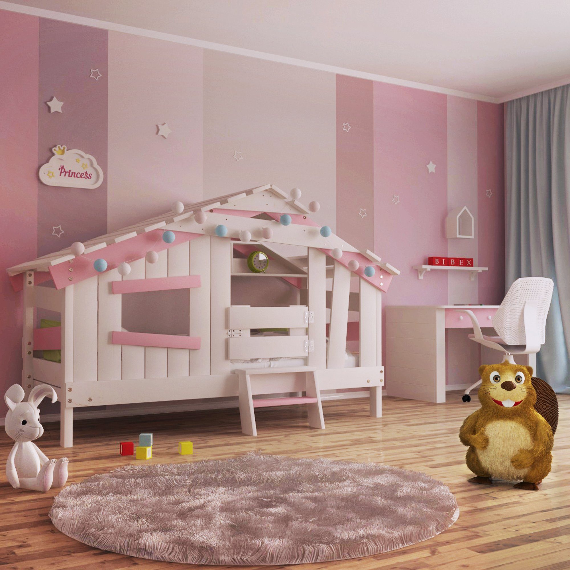 bibex Kinderbett APART CHALET Kinderbett, Jugendbett, Spielbett, zart-rosa