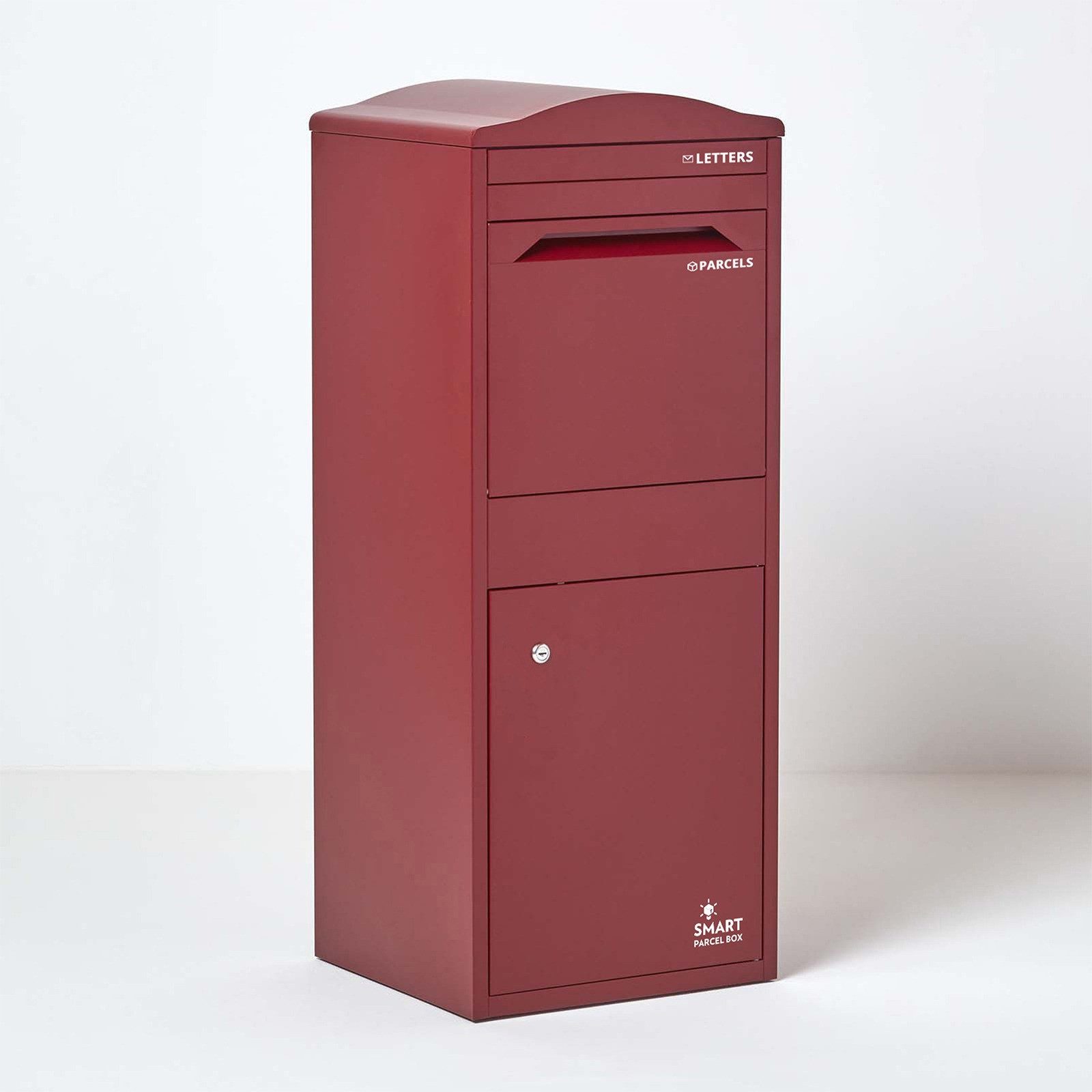 Smart Parcel Box Paketbriefkasten Großer Paketbriefkasten mit gebogenem Dach, Entnahme vorne, bordeaux