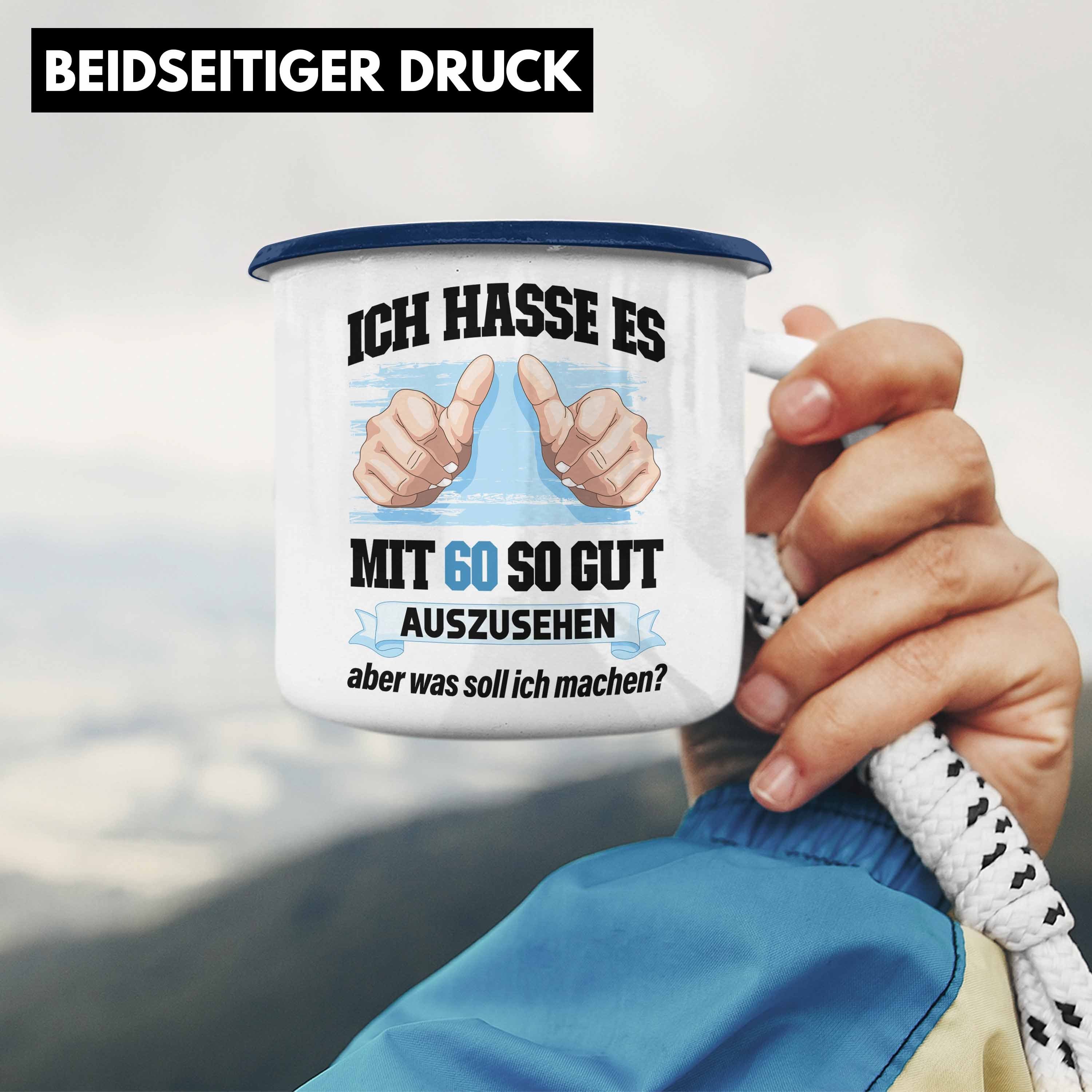 Frau Deko Trendation 60. Blau Geschenkidee Emaille Geburtstag Trendation 60 Mutter - Frauen Tasse 60er Geschenk Thermotasse Vater Lustig Männer Geschenke Mann