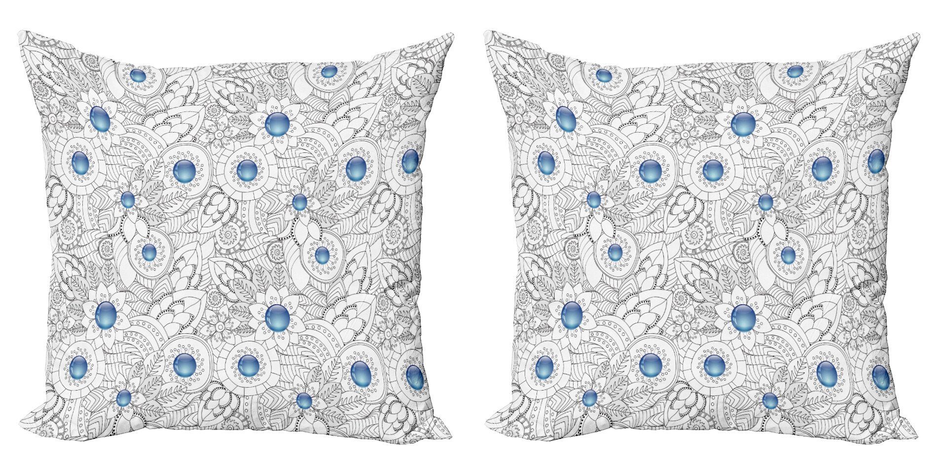 Kissenbezüge Modern Accent Doppelseitiger Digitaldruck, Abakuhaus (2 Stück), Blumen Blumen mit blauen Punkten