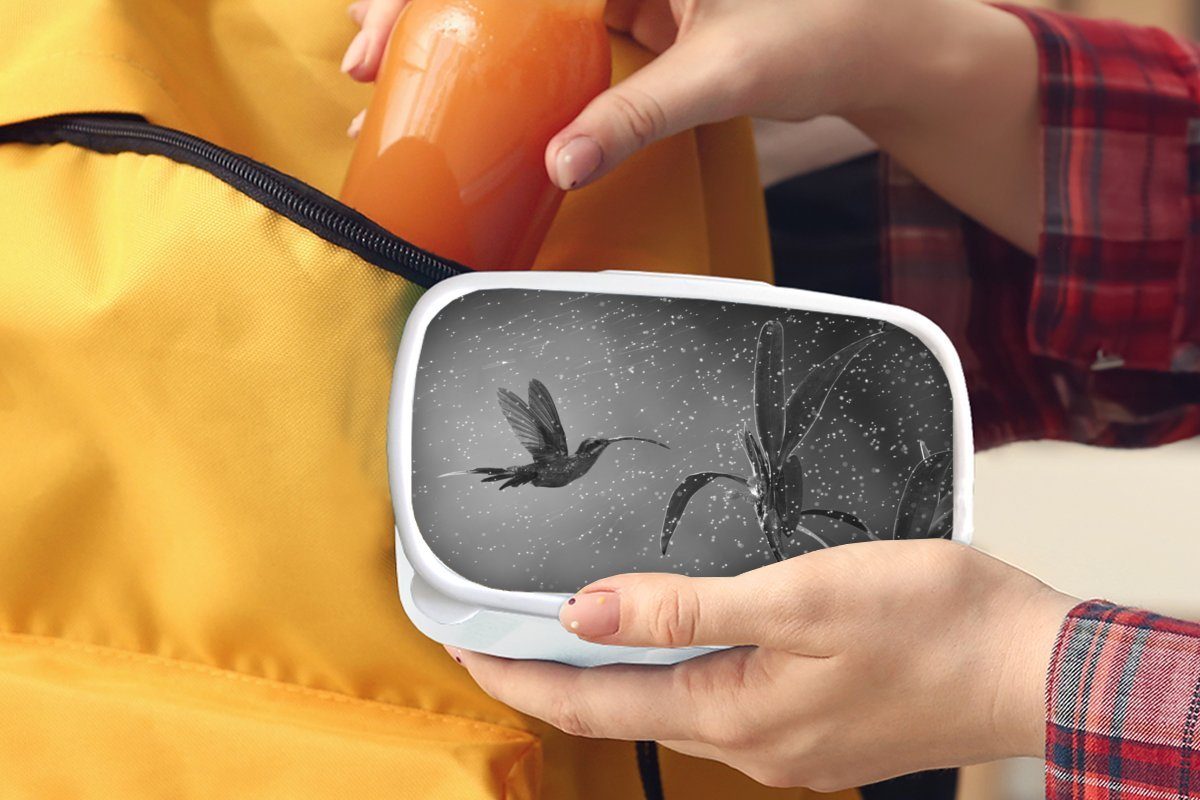Natur der Kunststoff, Lunchbox Kolibri schwarz für Regen Rica Erwachsene, Brotdose, Jungs in und Costa und von und weiß, Brotbox Mädchen MuchoWow Kinder (2-tlg), im für in