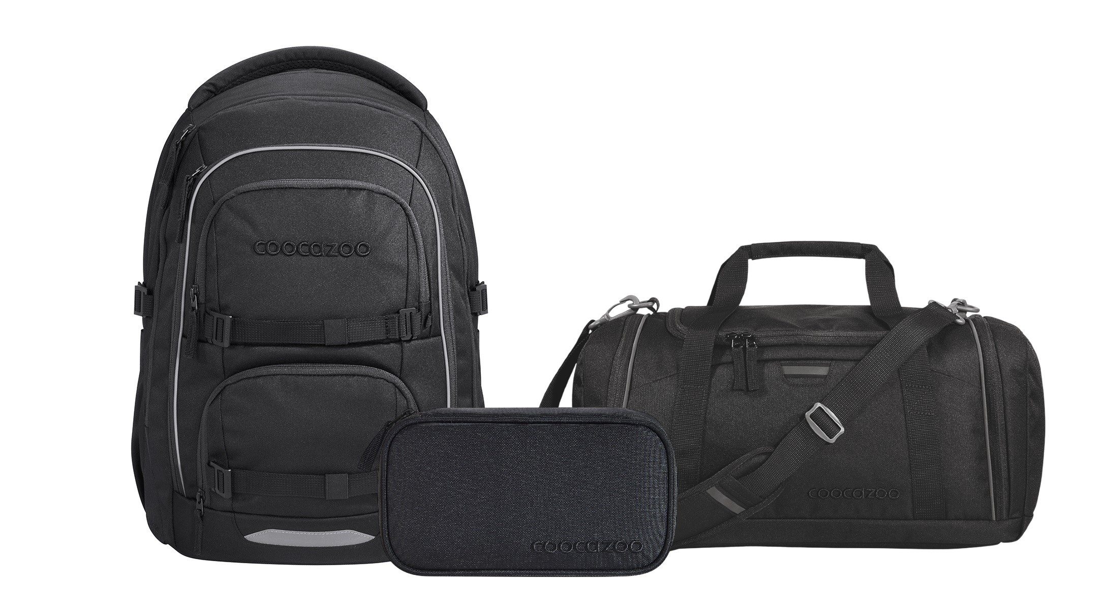 coocazoo Schulranzen Schulrucksack-Set PORTER, Black Coal 3-teilig (3-teilig), ergonomisch, Körpergröße: 135 - 180 cm, Easy-Grow-System