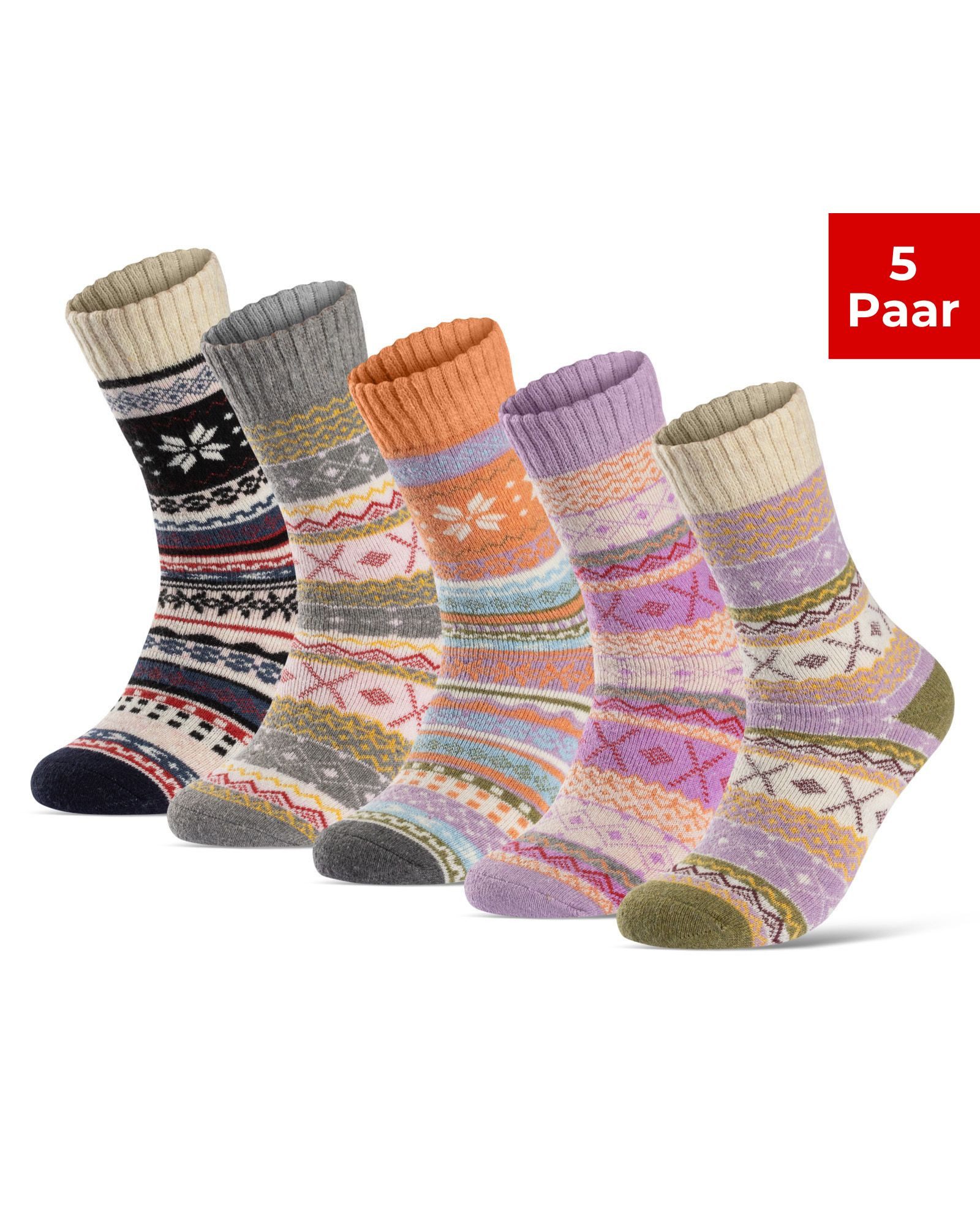 sockenkauf24 Thermosocken 5 Paar Wollsocken warme Wintersocken Damen & Herren Vollfrottee (5-Paar) mit Komfortbund