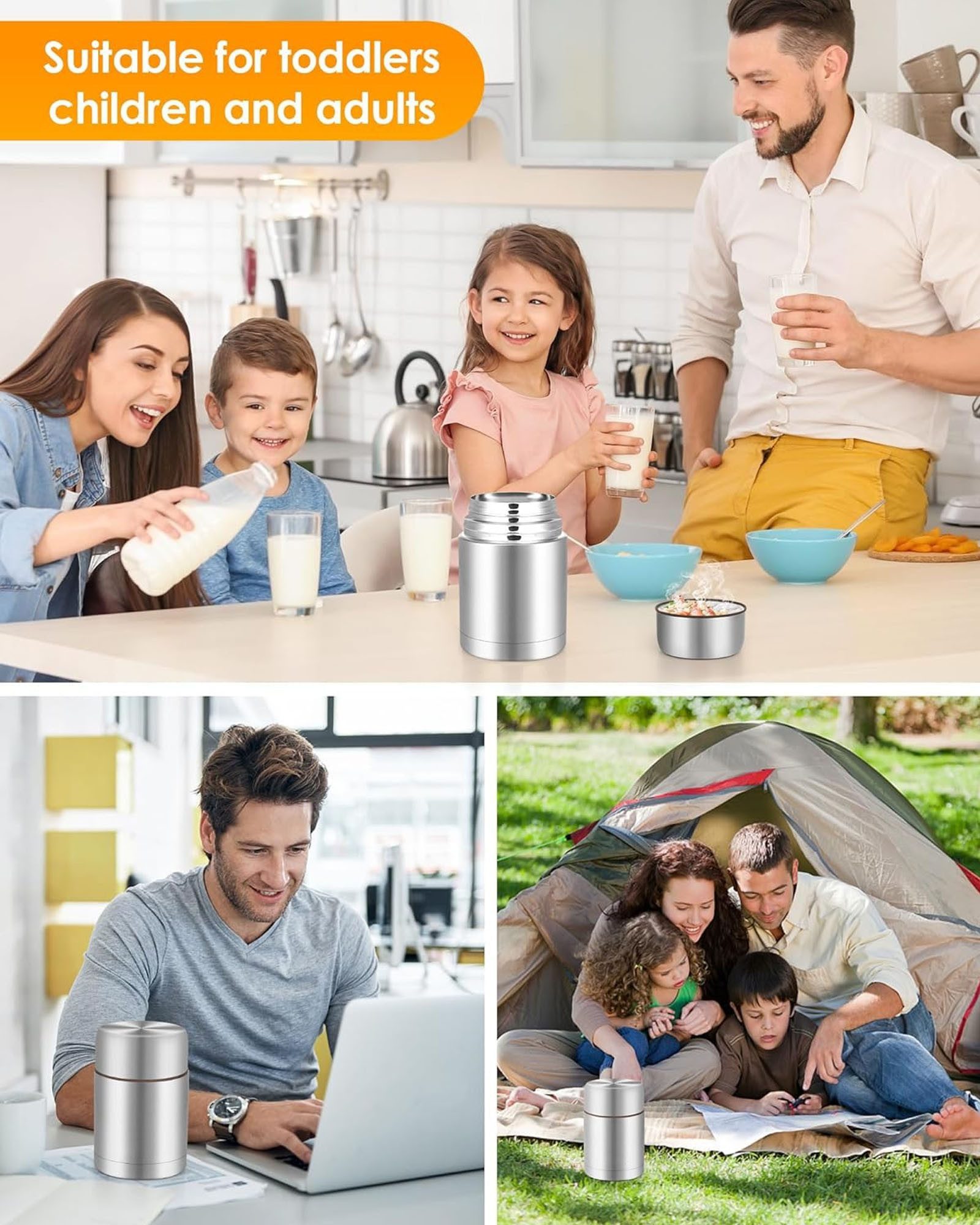 SURFOU Thermobehälter Thermobehälter Für Essen 800ML, Thermobecher Wärmebehälter, Thermobox, Edelstahl, (Lebensmittelechter Edelstahl Warmhaltebehälter Speisege – Bild 3 von 5