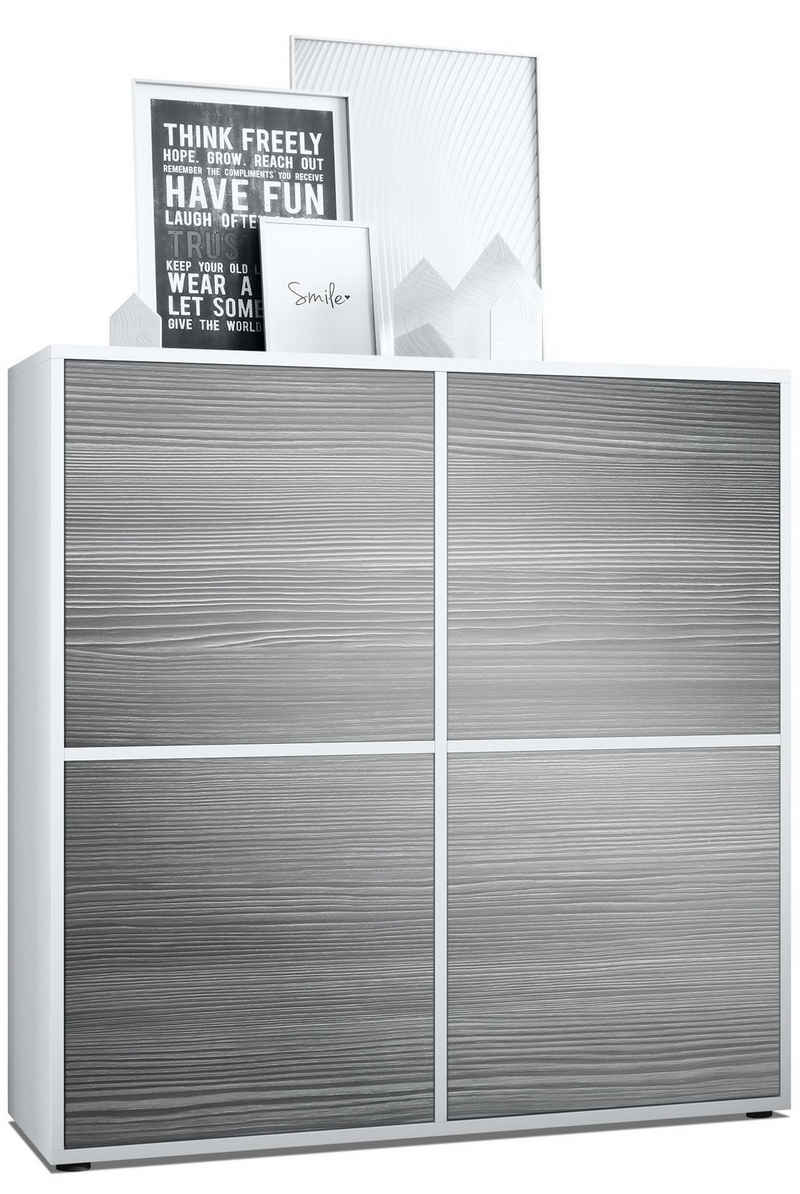 Vladon Highboard Cuba (Schrank, 104 x 105,5 x 35,5 cm Sideboard mit 8 Fächern), Korpus in Weiß matt / Fronten in Avola-Anthrazit