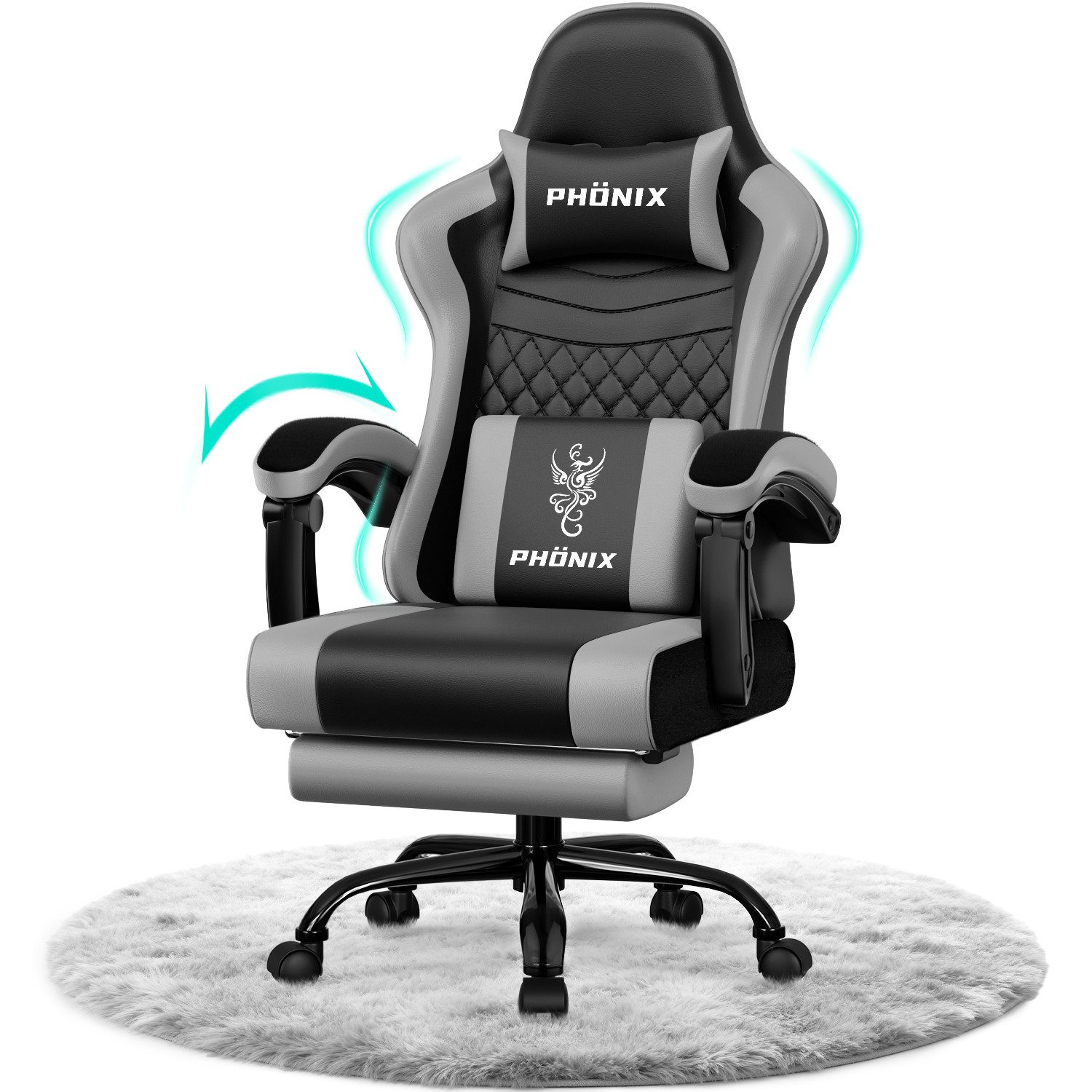 Adormii Gaming-Stuhl Gaming Stuhl ergonomisch Gaming Chair Bürostuhl verstellbare (Gaming Stuhl mit verstellbaren Lendenkissen, Armlehne und Kopfstütze, Gamer Stuhl Bequeme Sitzkissen), gepolsterter Gaming-Stuhl, bis 150 kg Belastbarkeit