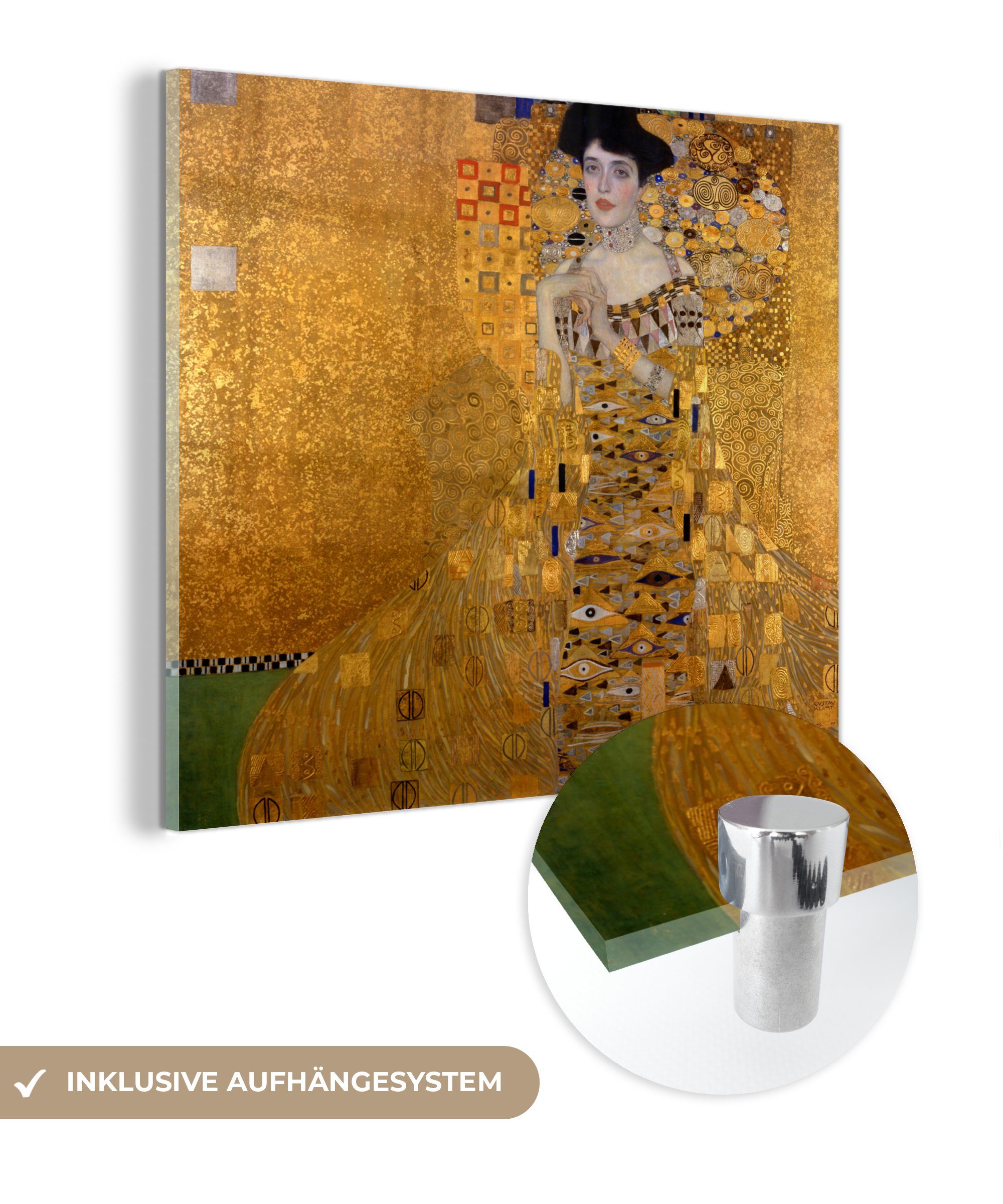MuchoWow Acrylglasbild Porträt von Adèle Bloch-Bauer I - Gemälde von Gustav Klimt, (1 St), Glasbilder - Bilder auf Glas Wandbild - Foto auf Glas - Wanddekoration