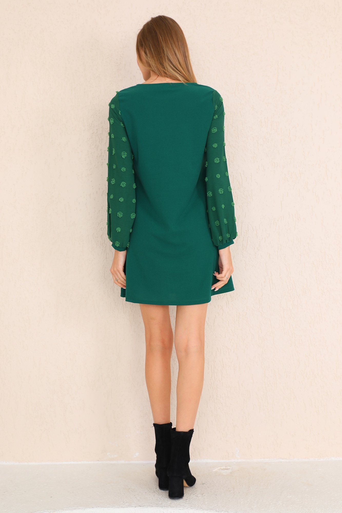grün Partykleid Struktur Laterneärmel Punkte mit A-Linie-Kleid Bongual