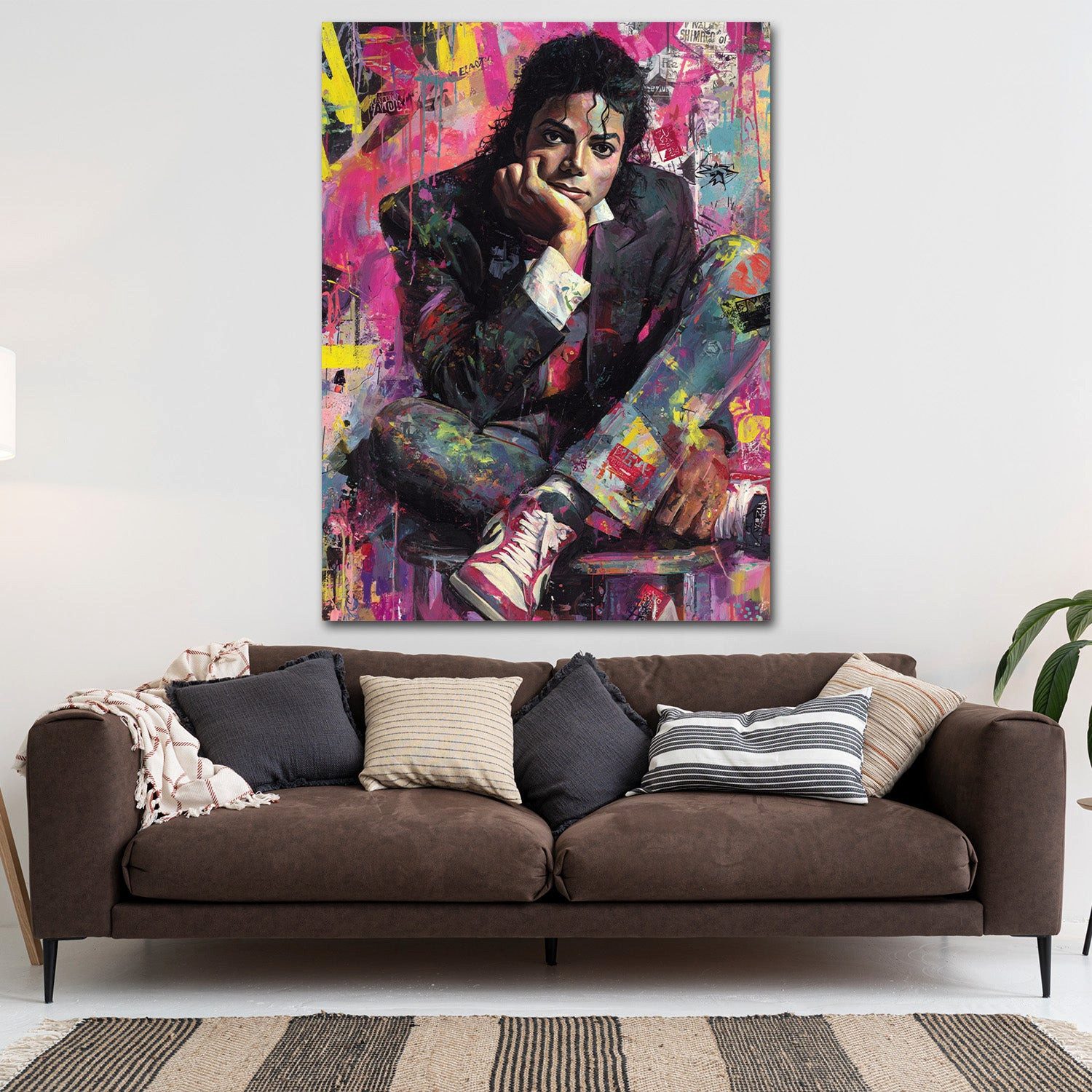 Artedinoi Leinwandbild Pop Art Jackson Porträt Sneakers Leinwandbild Wandbild Kunstdruck XL D, Michael Jackson mit Sneakers – Bild 3 von 5