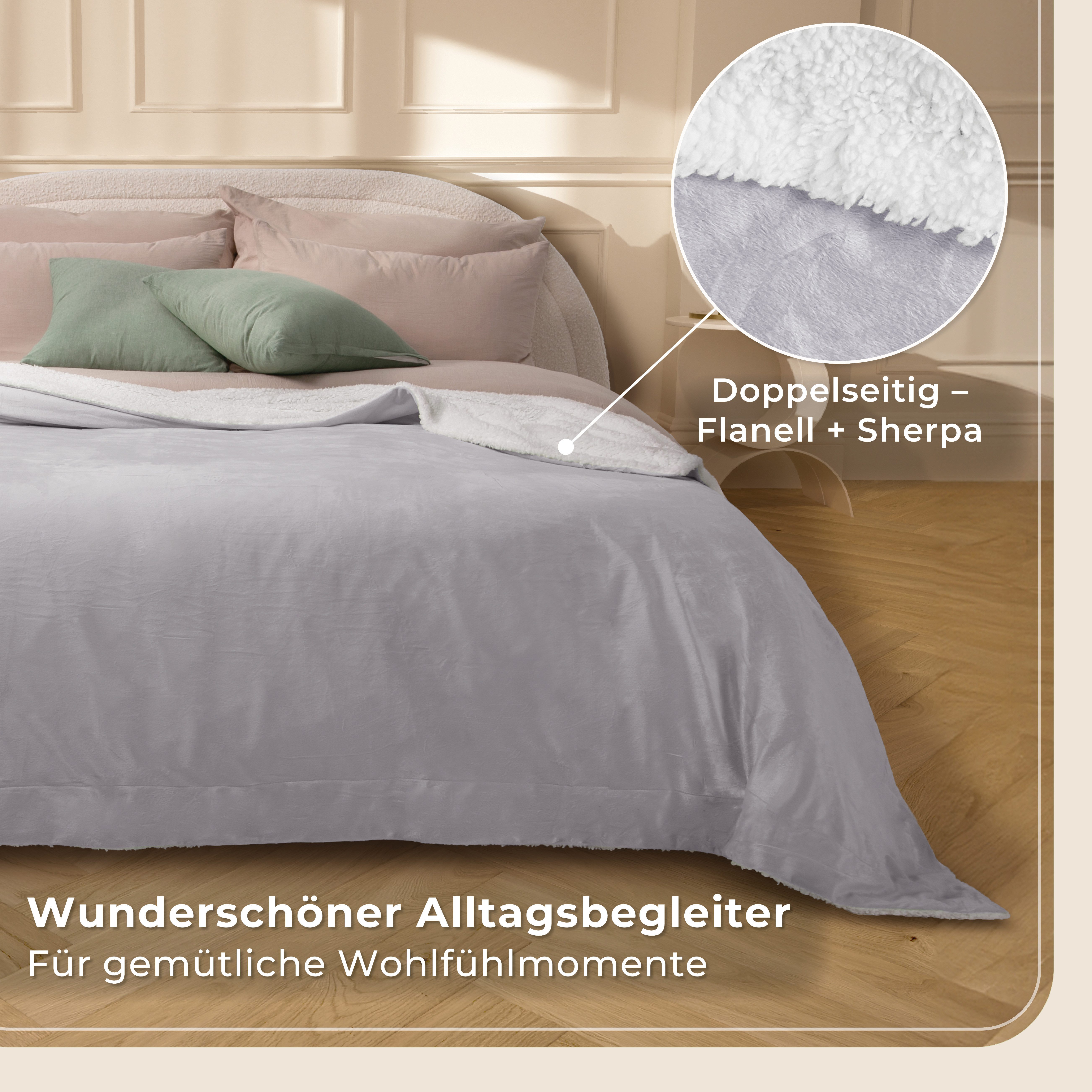 Wohndecke in Lammfell-Optik Kuscheldecke weich & flauschig - Sherpa Fleecedecke, Gräfenstayn, Warme Wolldecke & Sofaüberwurf Tagesdecke für Couch & Sofa – Bild 4 von 5
