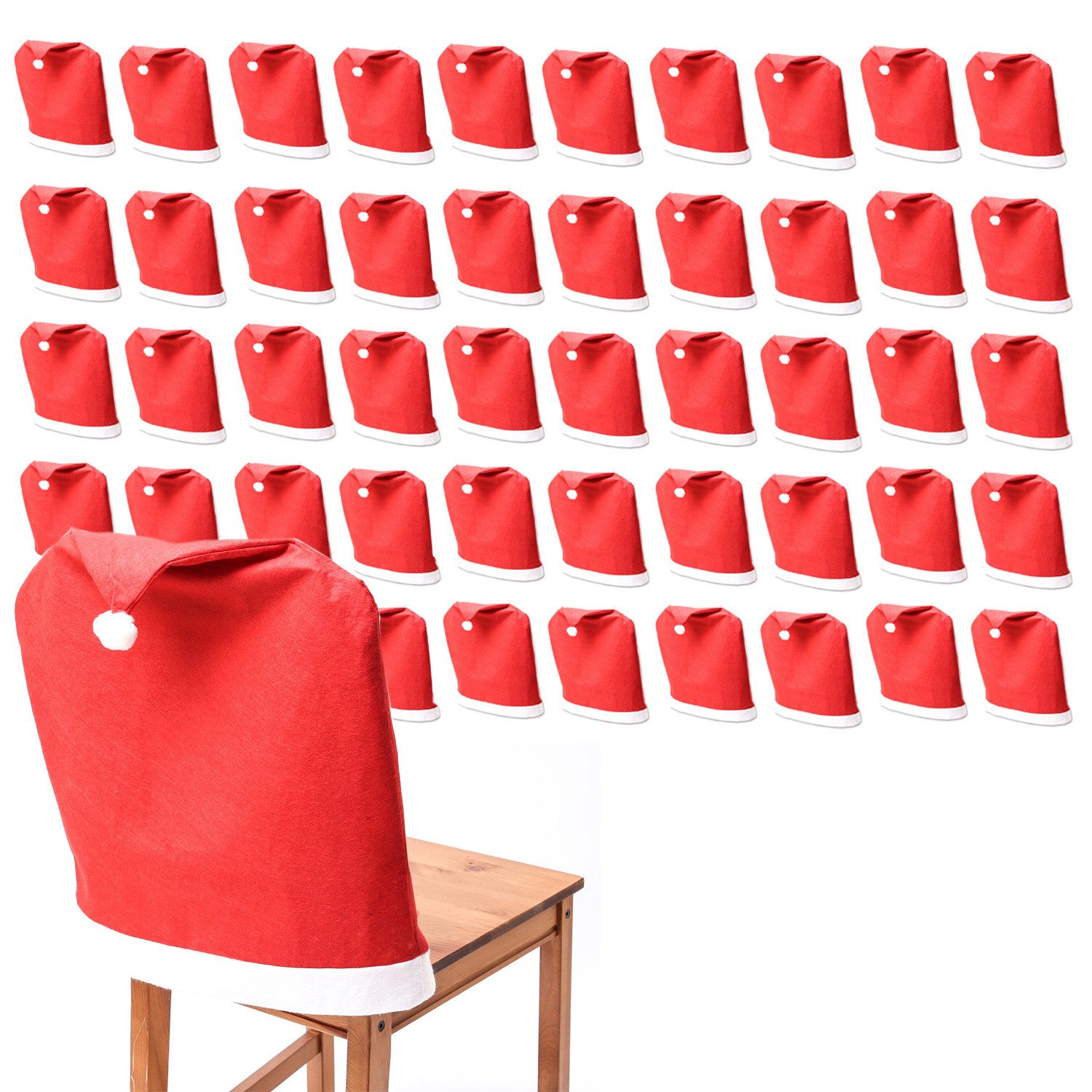 MARELIDA Stuhlhusse 50x Stuhlbezug Weihnachtsmütze Nikolausmütze Weihnachtsstuhlüberzug