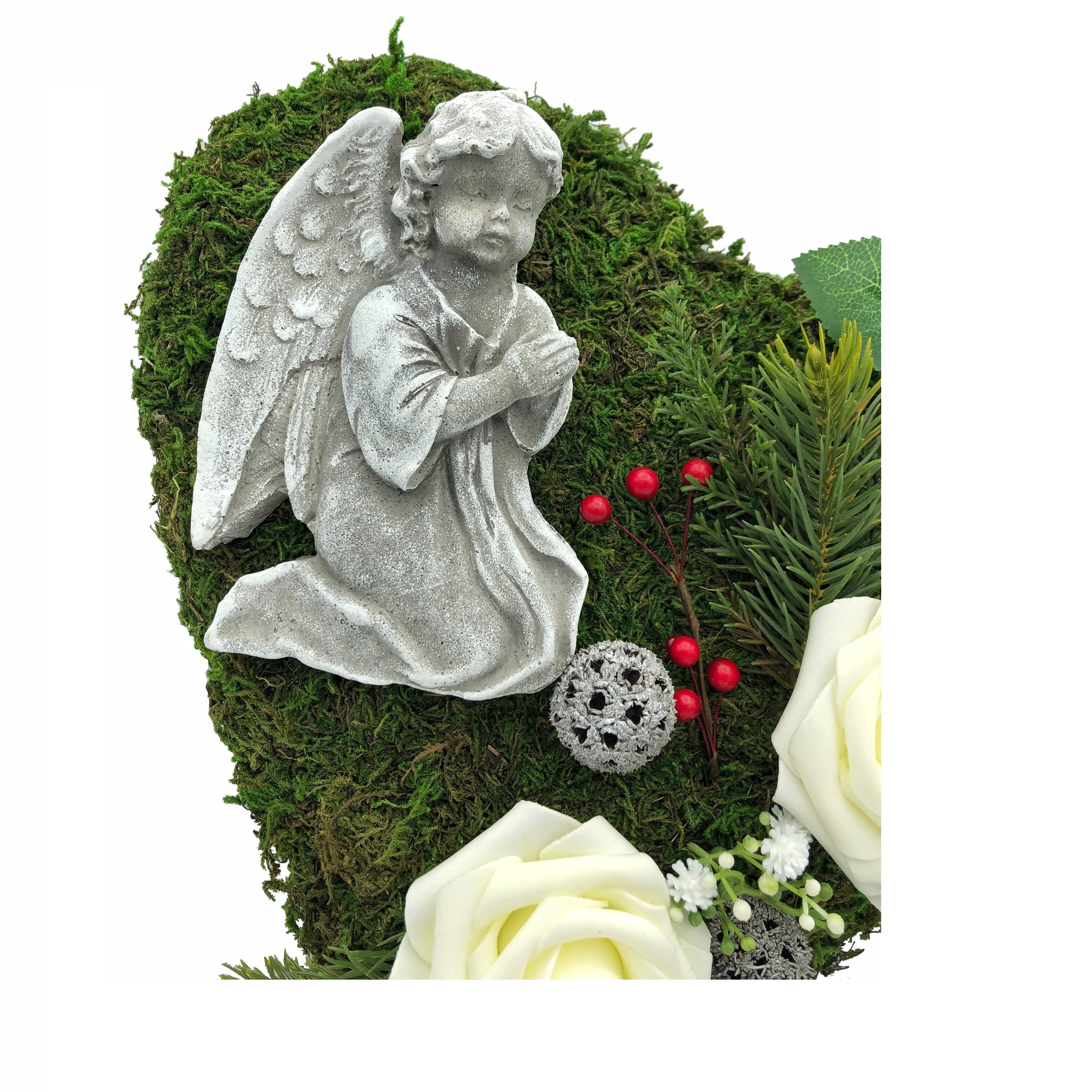 Radami Gartenfigur Grabgesteck Grabherz Gesteck mit Engel - 30cm- 3 weiße R günstig online kaufen
