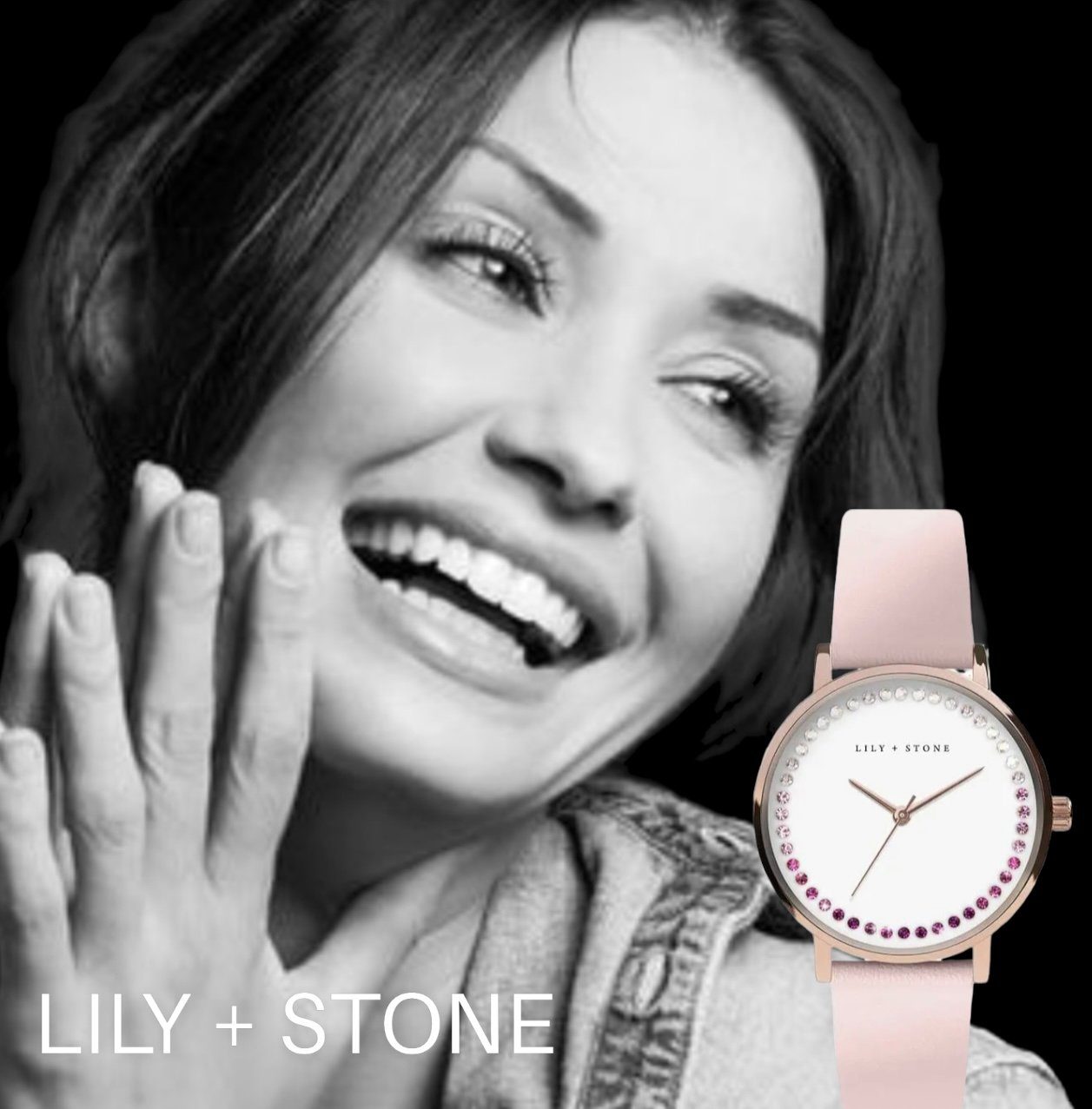 Analog Stone Kristallen Armbanduhr (1-tlg) eleganten + Damen mit in Lily Quarzuhr Rose Gold,