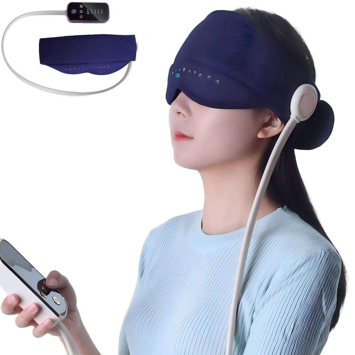 ibettertec Massagegerät Elektrisches Kopfmassagegerät, 360°Abdeckung Tragbare Kopf, Augen, 2000mAh,verbessert die Schlafqualität,Tragbar, Kopf und Augenmassagegerät,Drei Massage-Modi,Beste Geschenk,Blau