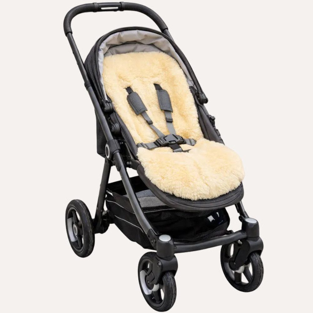 naturasan Kinderwagen-Sitzauflage Lammfell Einlage, Kinderwagen und Babyschale, leicht tailliert, Naturprodukt aus echtem Lammfell in medizinische Gerbung.