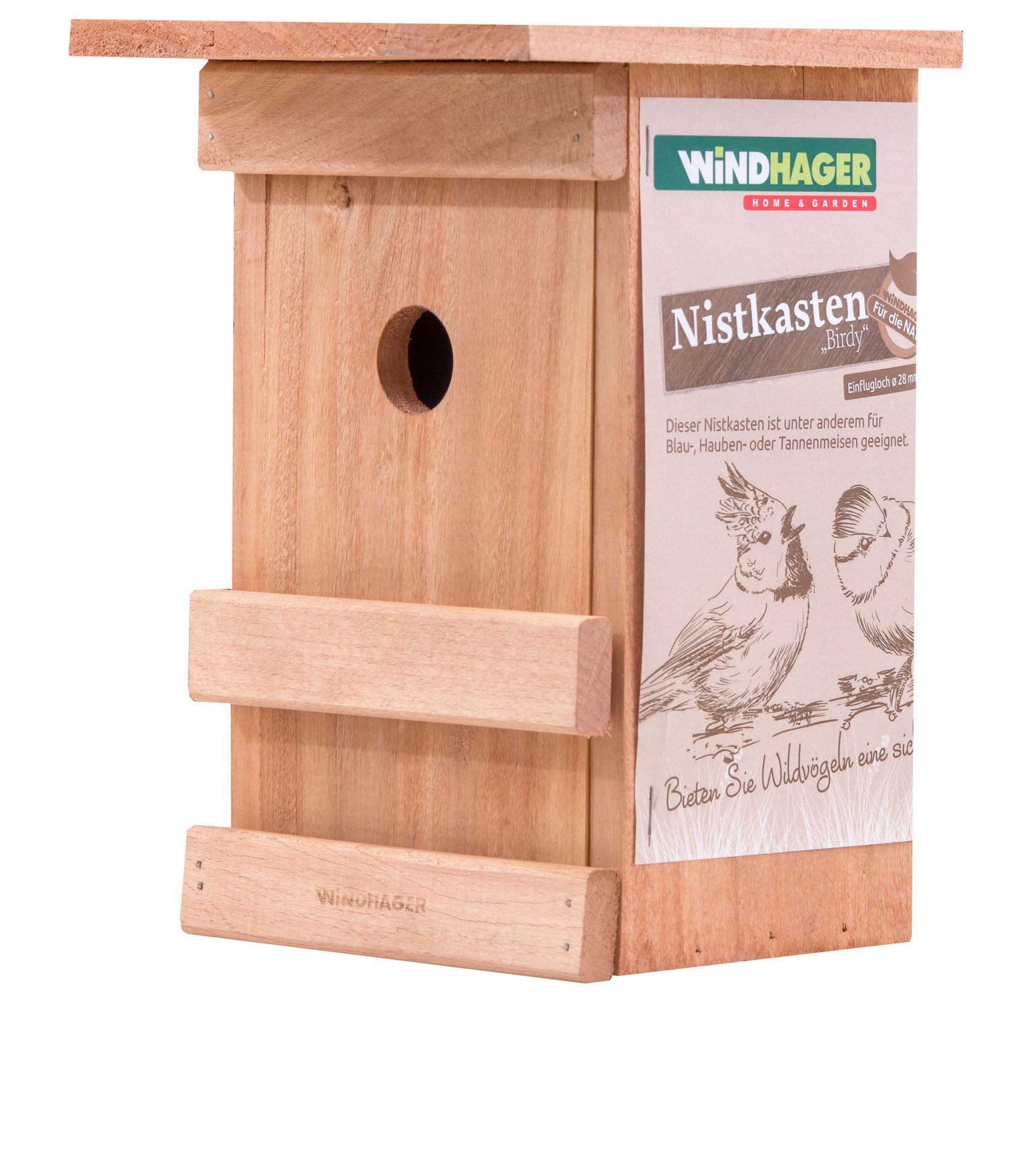 Windhager Vogelhaus Nistkasten Birdy, Nistbox aus Massivholz, Vogelhaus inkl. Aufhängung, 24,5x17x17 cm