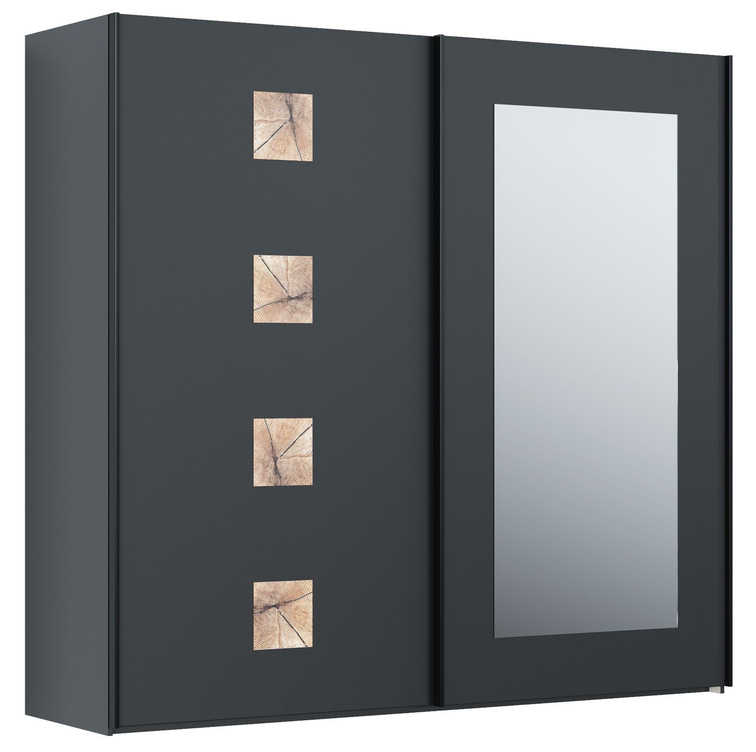Feldmann-Wohnen Schwebetürenschrank Paloma IV (1-St) 219x62x206cm, 2-türig mit  Spiegel, Griffleisten schwarz, 2-türiger Schwebetürenschrank mit Spiegel