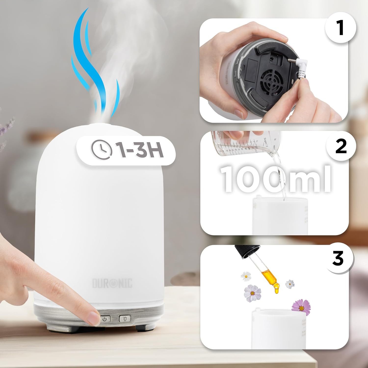 Duronic Raumduft AD13 Aroma Diffuser mit 100 ml Wassertank, Diffusor für ätherische Öle