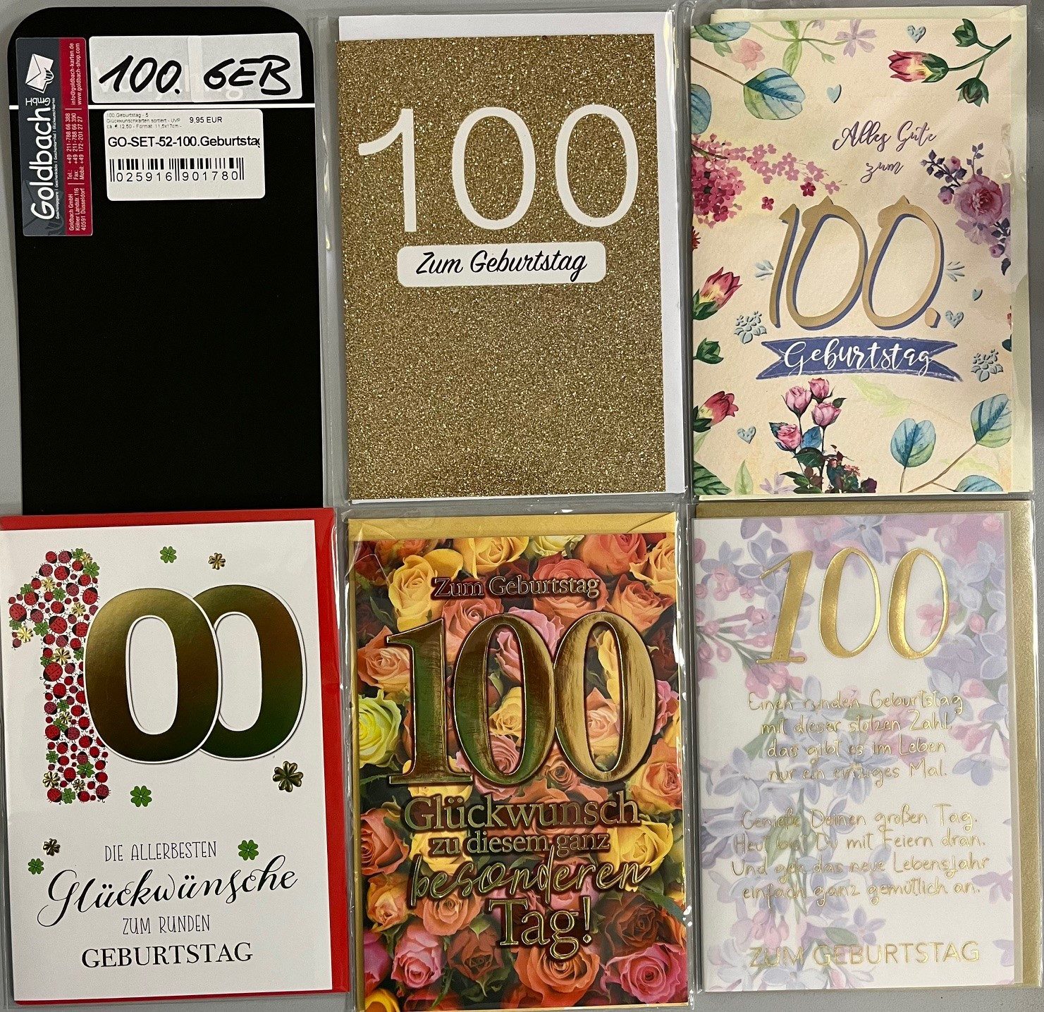 Goldbach Grußkarten 100.Geburtstag - 5 GlÃ¼ckwunschkarten sortiert - UVP