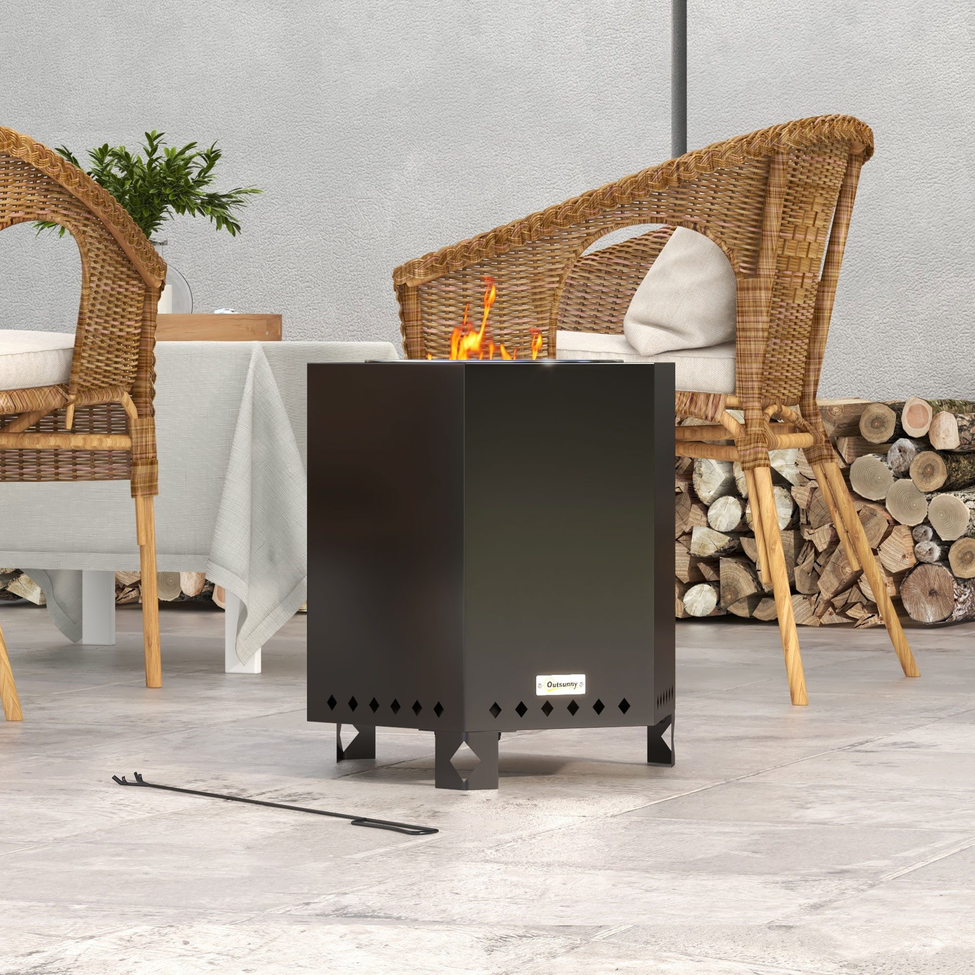 Outsunny Feuerschale mit Schürhaken, (Feuerstelle, 1-St., Feuerkorb), für G günstig online kaufen